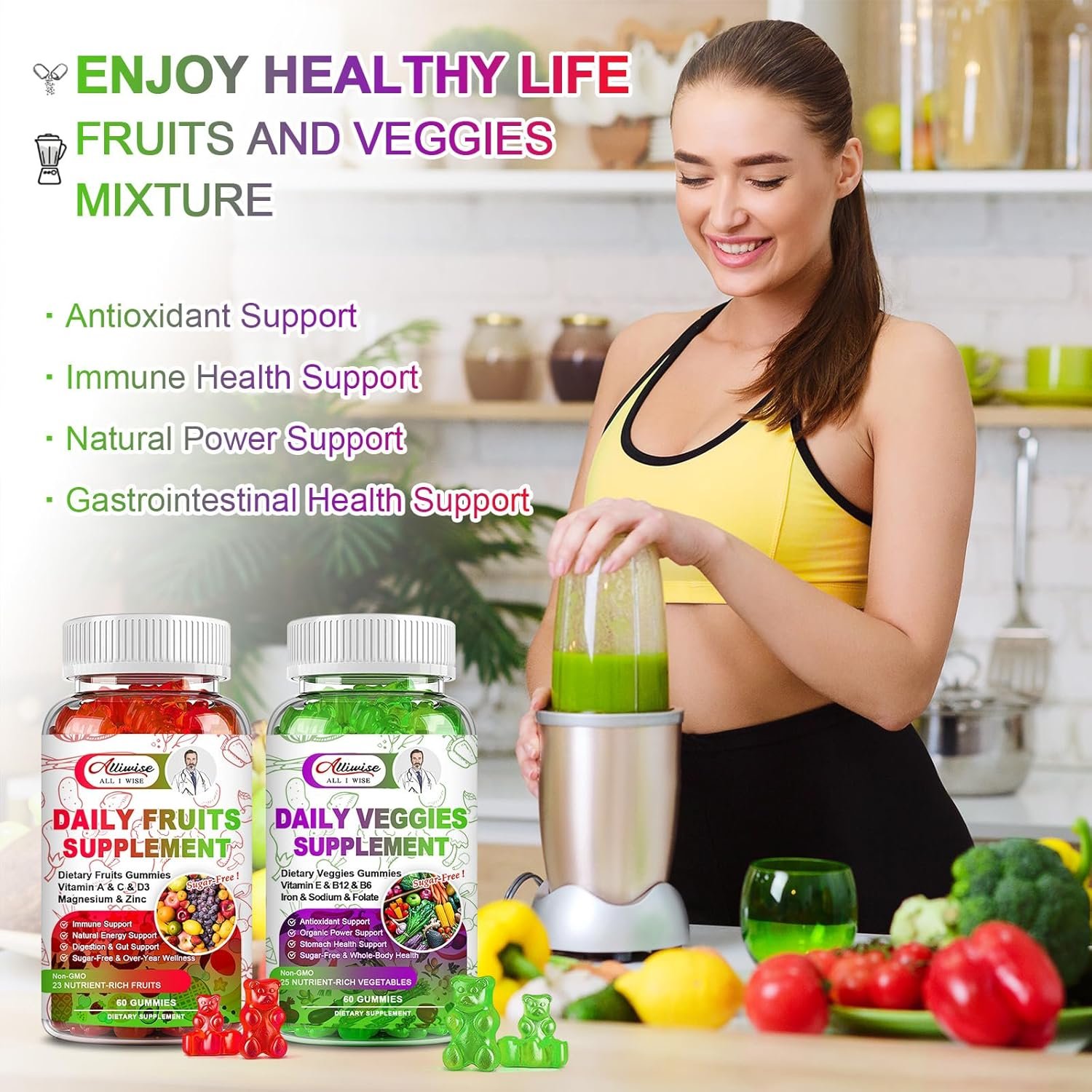 Sugar-Free Fruits and Veggies Gummies Supplement, Multi-Vitamins & Minerals in Gummies, Natural Fruits and Vegetables Supplement, Immunity & Antioxidant & Energy Supplements for Women & Men - Image 7