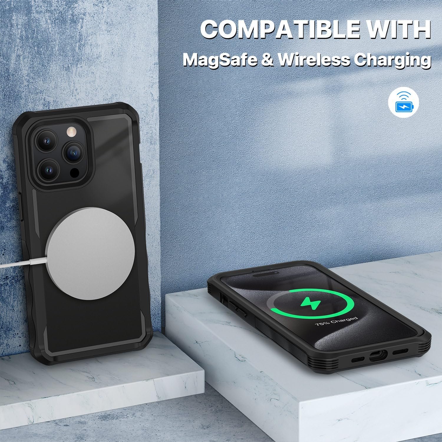 CENHUFO for iPhone 15 Pro Max Case, Privacy Phone Cover with Built-in Anti Peep Tempered Glass Privacy Screen Protector and Camera Protective, Full Body Shockproof Spy Clear Double Bumper - Black - Image 9