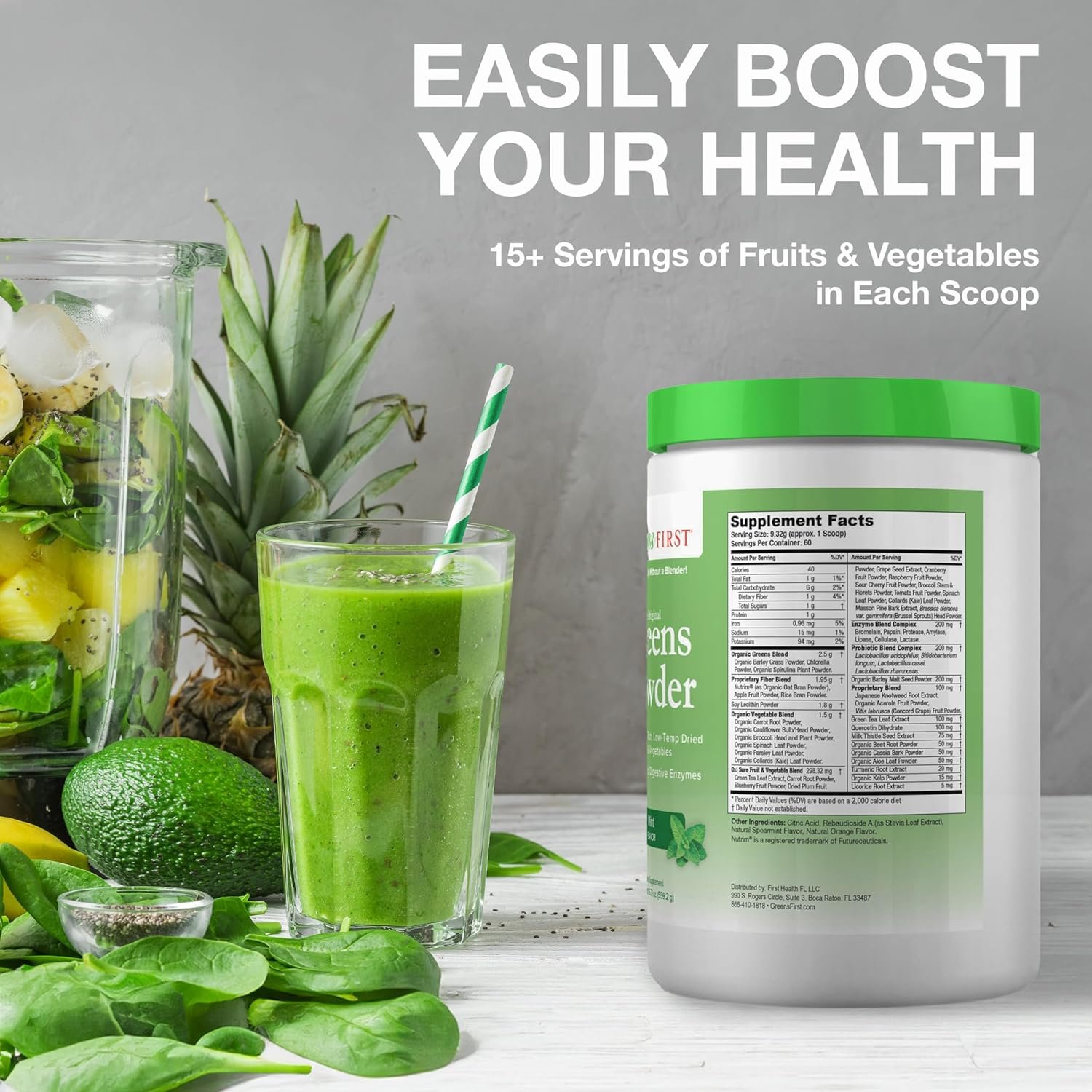 Greens First - Mint - 60 Servings - Greens Powder Superfood, 49 Organic Fruit & Vegetable Superfoods, Antioxidant Juice Smoothie Mix Supplement, Dairy Free, Vegan & Non-GMO - 19.72 oz - Image 6