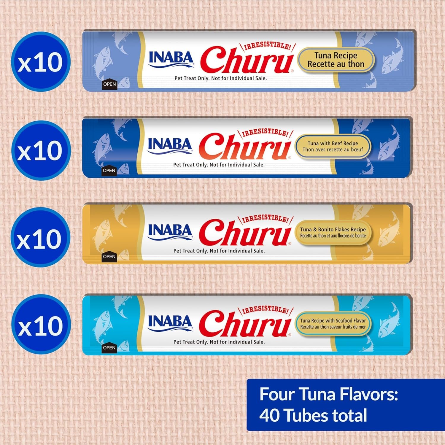 INABA Churu Cat Treats, Grain-Free, Lickable, Squeezable Creamy Purée Cat Treat/Topper with Vitamin E & Taurine, 0.5 Ounces Each Tube, 40 Tubes, Tuna Variety Box - Image 4