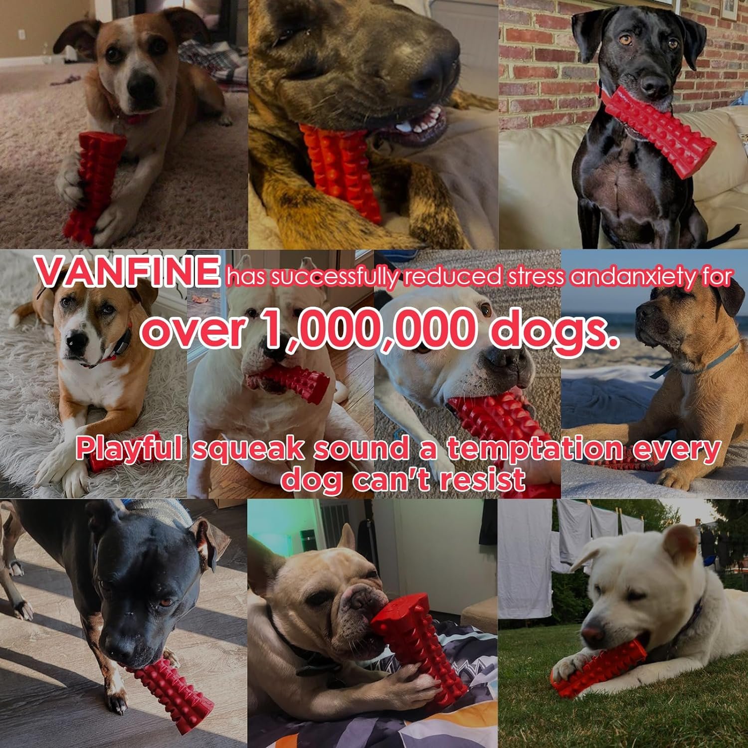 VANFINE Tough Squeaky Dog Toys for Aggressive Chewers - Dog Chew Toys for Aggressive Chewers Large Breed Stick - Durable Dog Toys for Aggressive Chewers Non-Toxic Natural Rubber Beef Flavor (Red) - Image 3