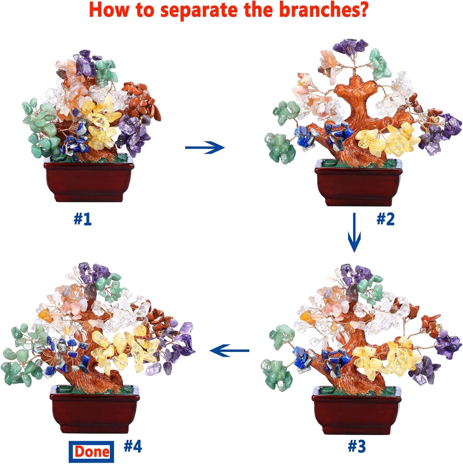 GEHECRST Natural 7 Chakra Crystal Gemstones Money Tree Reiki Healing Crystal Stones Bonsai Tree Home Office Feng Shui Decoration for Wealth, Health, Good Luck Crystal Gifts for Mom Christmas - Image 8