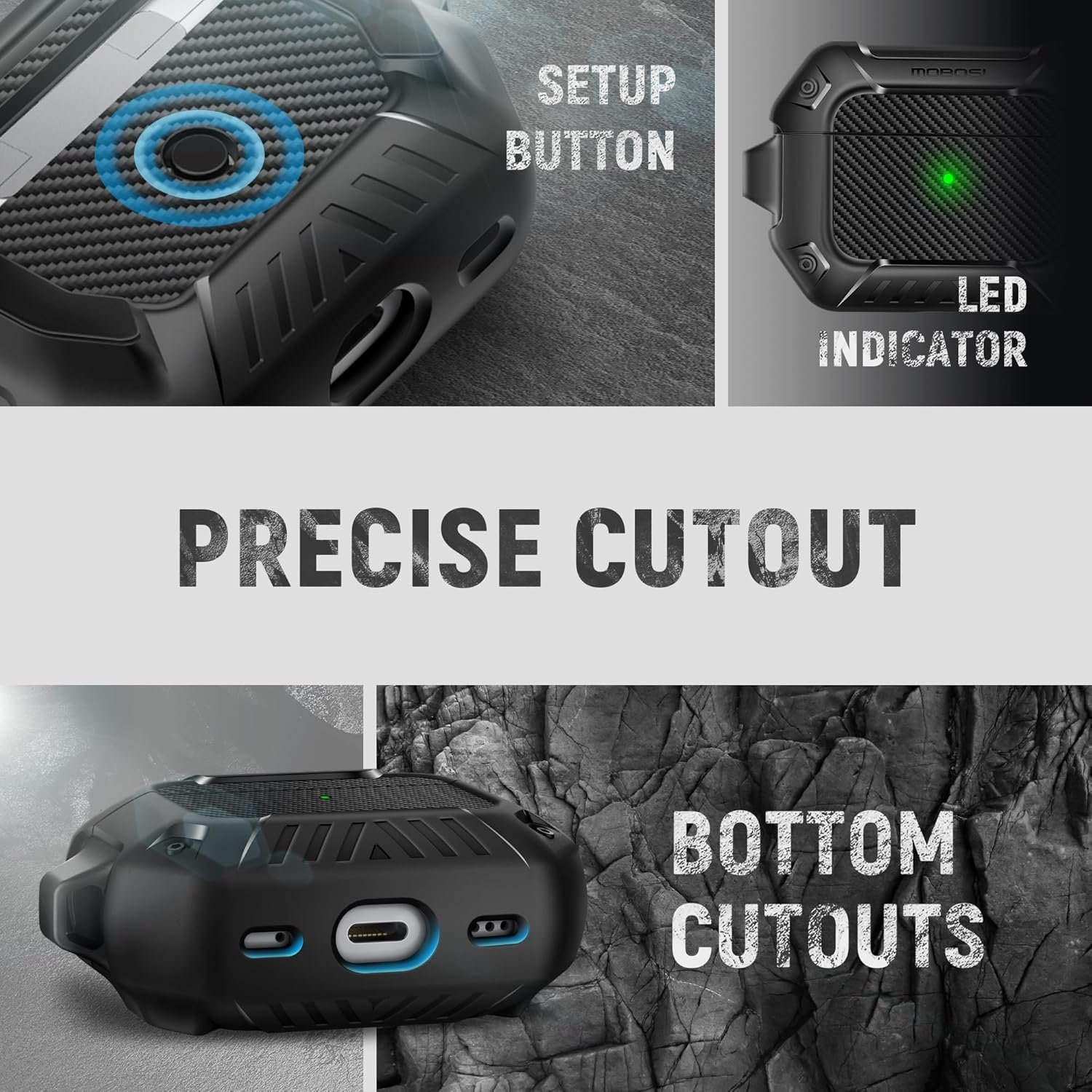 MOBOSI for Airpods Pro Case(2nd/1st Gen), Compatible with MagSafe, Carbon Fiber AirPods Pro 2nd Generation Case, Magnetic Lid, Hard Shell Protective Case Cover with Keychain(2023/2022/2019), Black - Image 9