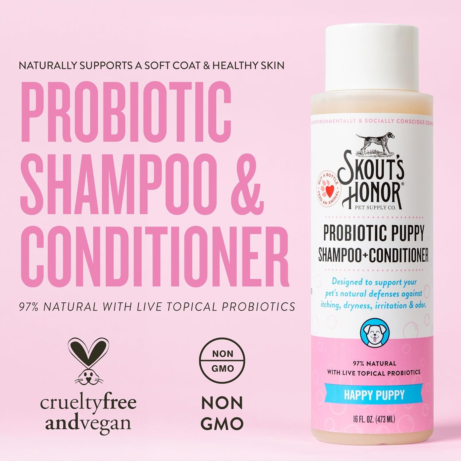 Skout's Honor Probiotic Pet Shampoo & Conditioner with Avocado Oil & Omega-3s, 97% Natural, Paraben & Sulfate-Free, Cruelty-Free, 16oz, Happy Puppy - Image 3