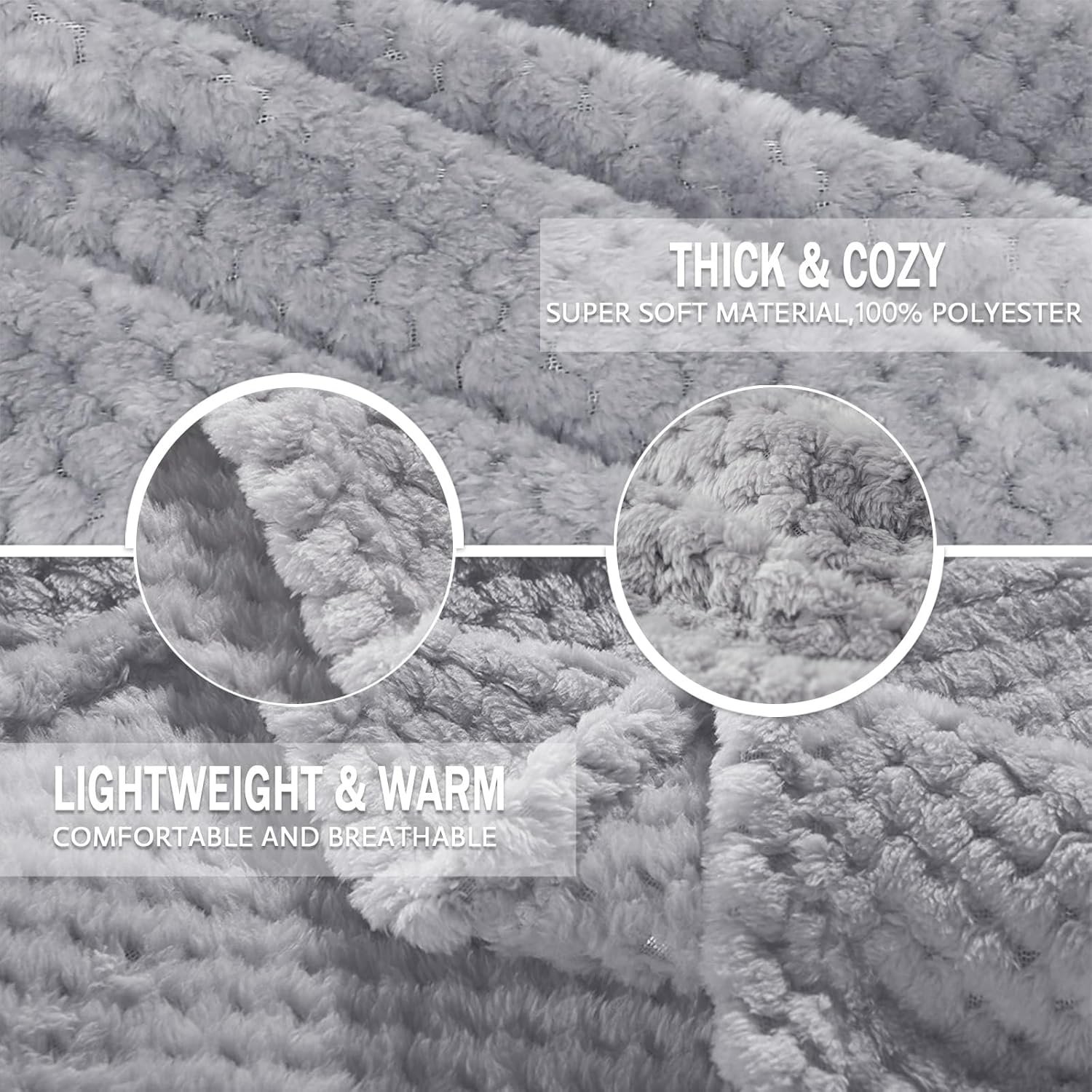 Exclusivo Mezcla Fleece Throw Blanket Extra Large, Super Soft and Warm Blankets for Couch, Sofa and Bed Waffle Textured, Cozy, Fuzzy and Lightweight (Light Grey, 50x70 Inches) - Image 7
