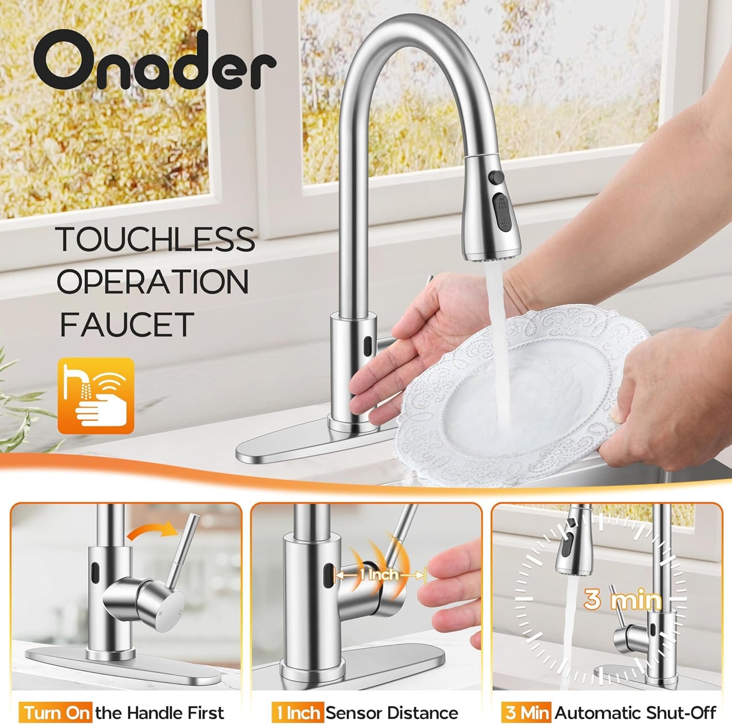 Touchless Kitchen Faucet with Soap Dispenser Brushed Nickel Faucet for Kitchen Sink with Pull Down Sprayer Stainless Steel Farmhouse RV Sink Faucet - Image 4