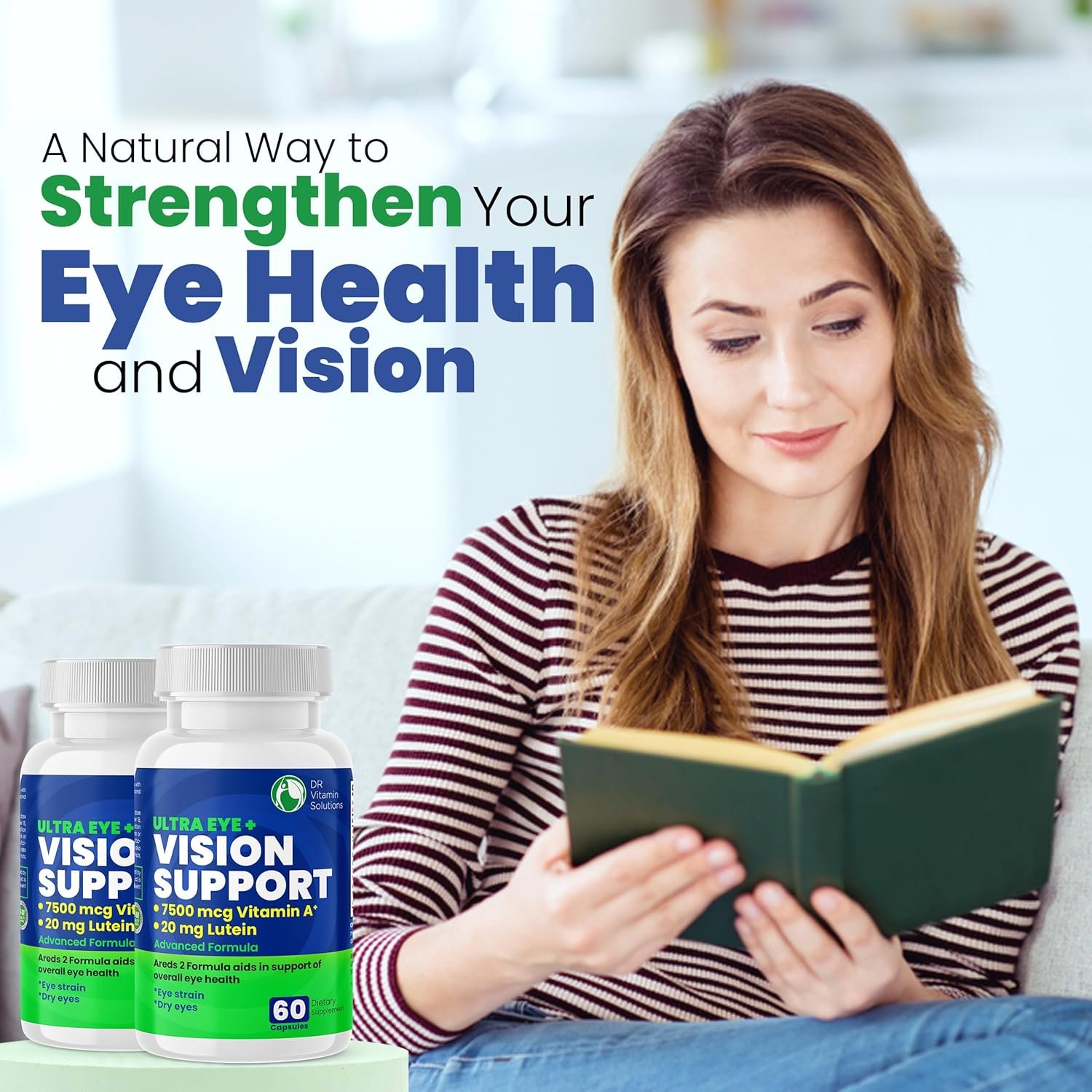 Vision Support Eye Vitamins for Macular Health |2 Pack Supplements w/Lutein, Vitamin A & Bilberry | Areds 2 Formula for Red & Dry Eyes & Macular Degeneration for Adults |120 Ct - Image 6