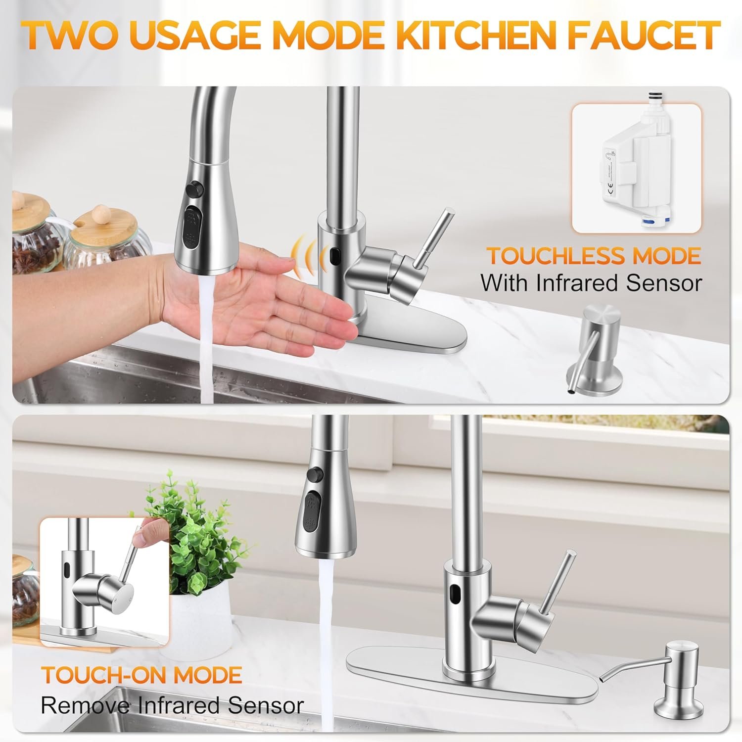 Touchless Kitchen Faucet with Soap Dispenser Brushed Nickel Faucet for Kitchen Sink with Pull Down Sprayer Stainless Steel Farmhouse RV Sink Faucet - Image 10