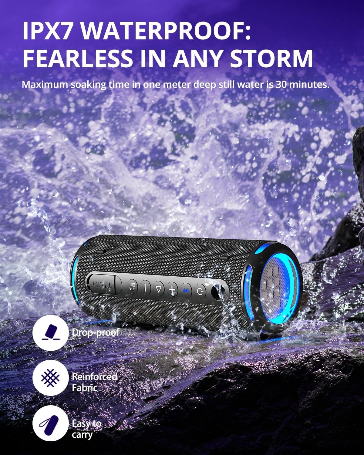 Tronsmart T7 Lite 24W Portable Bluetooth Speaker, Enhanced Bass, Rainbow Light Show, 24H Playtime, IPX7 Waterproof, Wireless Stereo Pairing, Bluetooth 5.3, for Home Outdoor Travel (Black) - Image 5