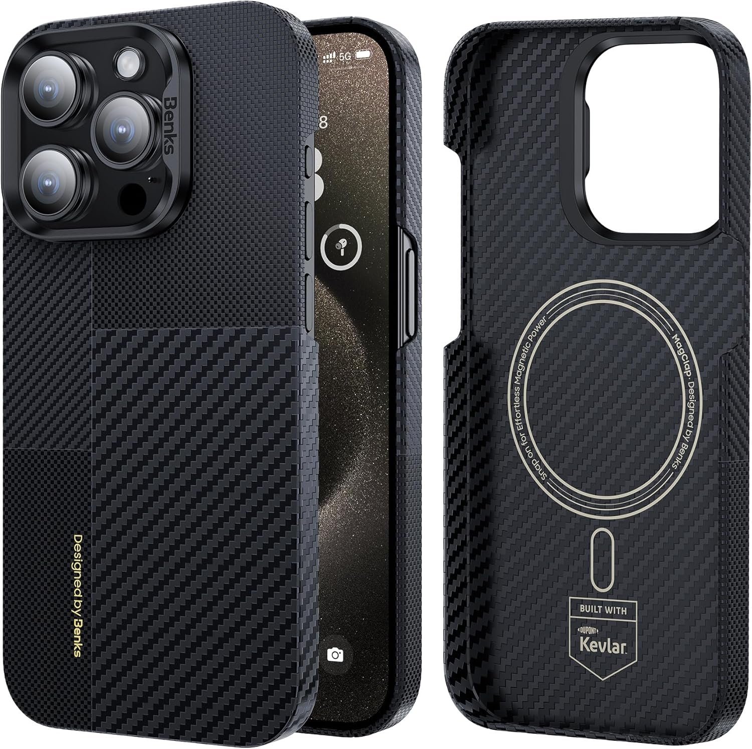 BENKS Montage Case for iPhone 15 Pro Max 6.7'' Compatible with Magsafe, Ultra Slim & Lightweight, Integrated 600D and 1500D Aramid Fiber, Built with Dupont Kevlar, Minimalist Style Protective Cover - Image 2