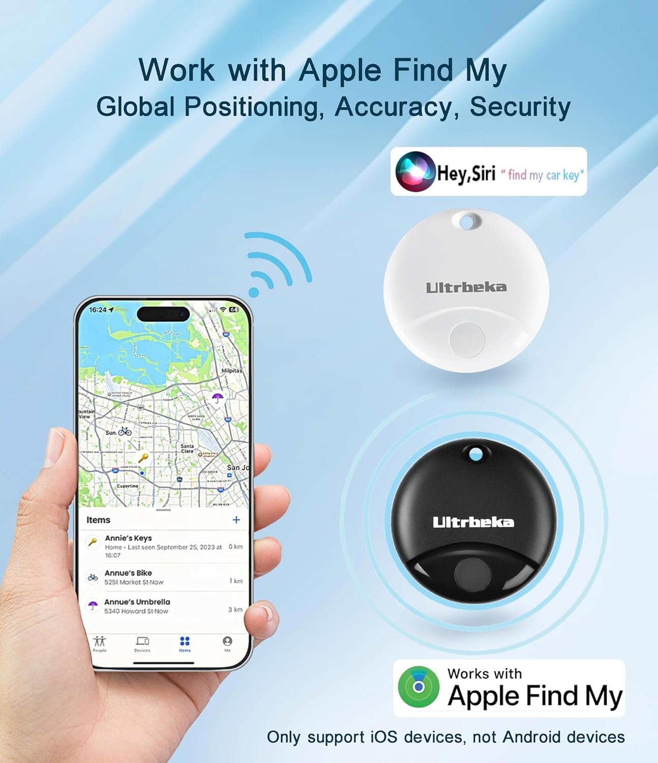 Air Tag 2 Pack Work with Apple Find My (iOS only), Item Finder Tag, Waterproof Mini Trackers for Bags, Luggage, Package, Comes with 2 Keyrings - Image 3