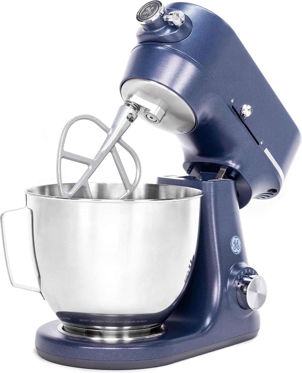 GE Tilt-Head Electric Stand Mixer | 7-Speed, 350-Watt Motor | Includes 5.3-Quart Bowl, Flat Beater, Dough Hook, Wire Whisk & Pouring Shield | Countertop Kitchen Essentials | Sapphire Blue - Image 2