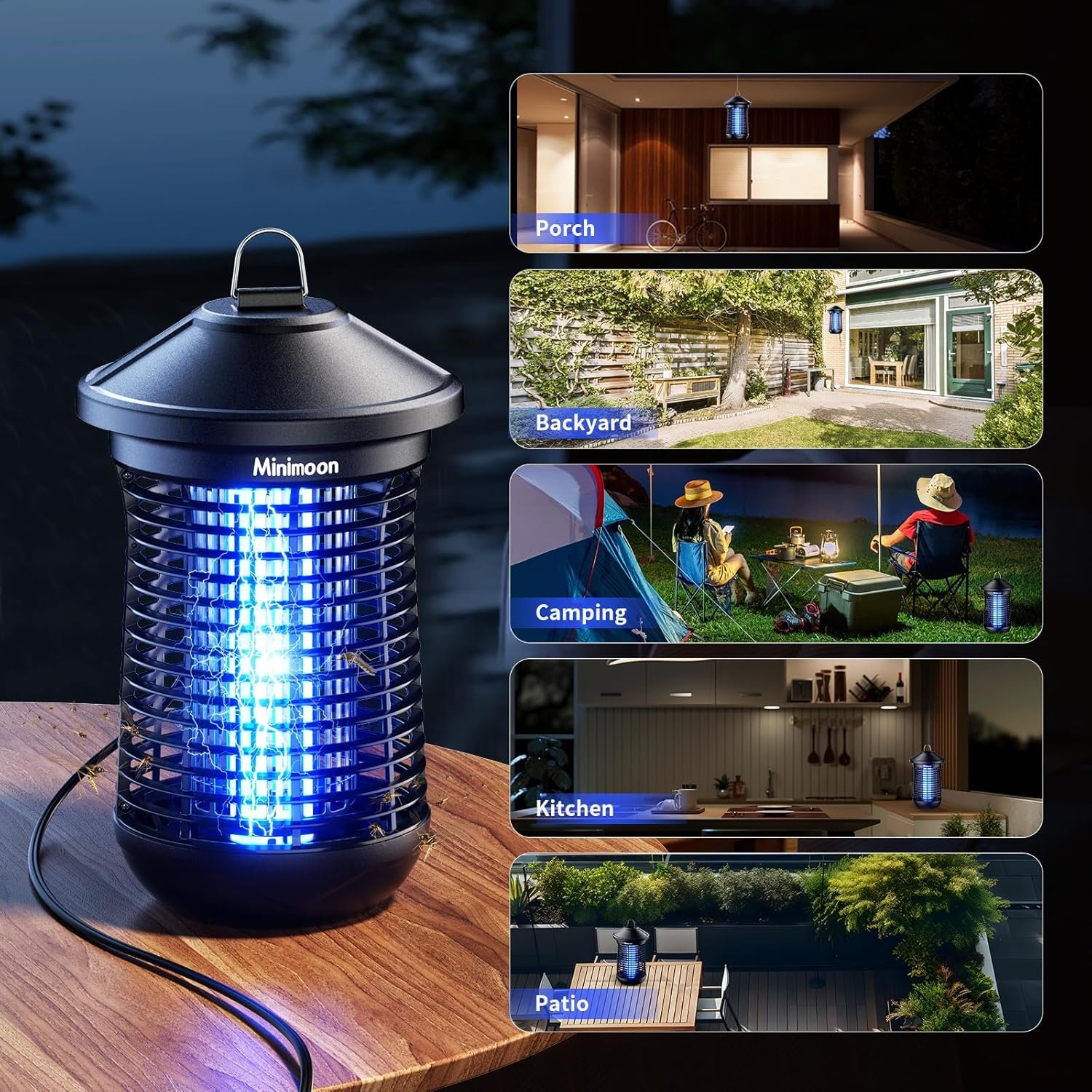Minimoon Bug Zapper Outdoor 4000V Electric Mosquito Zapper Plug-in Fly Zapper with 18w Replaceable Bulb,5.9 FT Power Cord, Fly Traps Outdoor for Backyard Patio Balcony Garage - Image 7