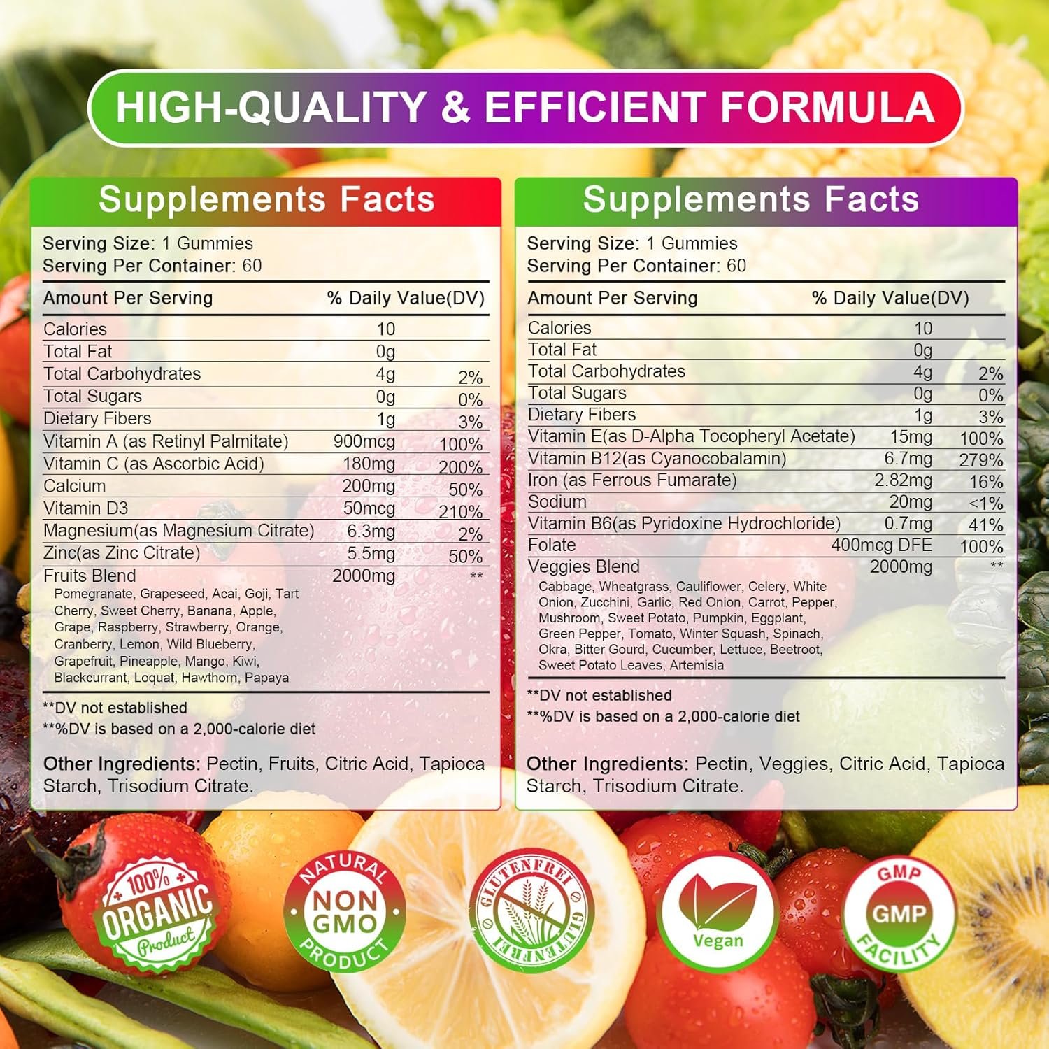 Sugar-Free Fruits and Veggies Gummies Supplement, Multi-Vitamins & Minerals in Gummies, Natural Fruits and Vegetables Supplement, Immunity & Antioxidant & Energy Supplements for Women & Men - Image 3