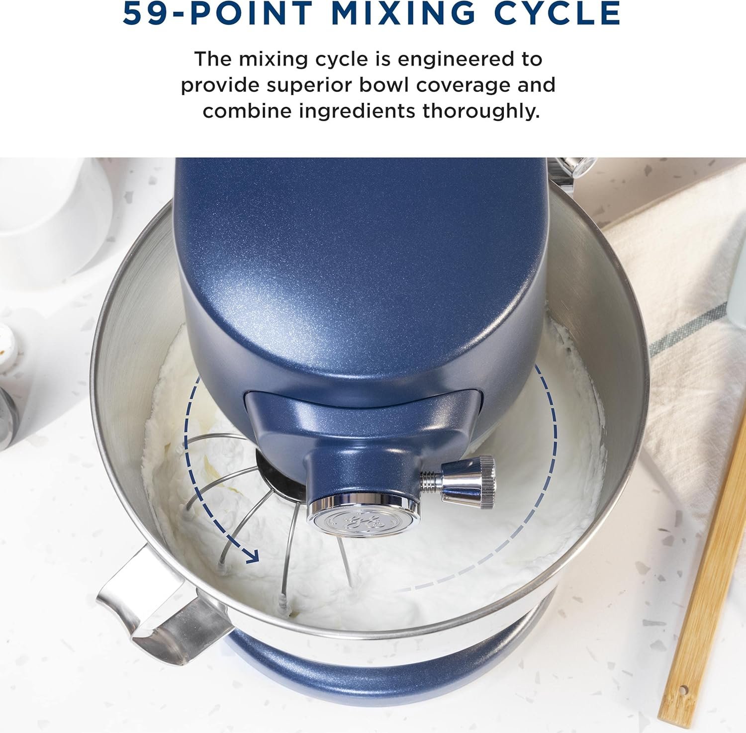 GE Tilt-Head Electric Stand Mixer | 7-Speed, 350-Watt Motor | Includes 5.3-Quart Bowl, Flat Beater, Dough Hook, Wire Whisk & Pouring Shield | Countertop Kitchen Essentials | Sapphire Blue - Image 6