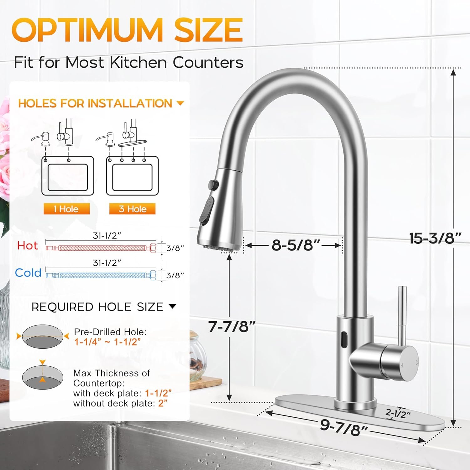 Touchless Kitchen Faucet with Soap Dispenser Brushed Nickel Faucet for Kitchen Sink with Pull Down Sprayer Stainless Steel Farmhouse RV Sink Faucet - Image 3