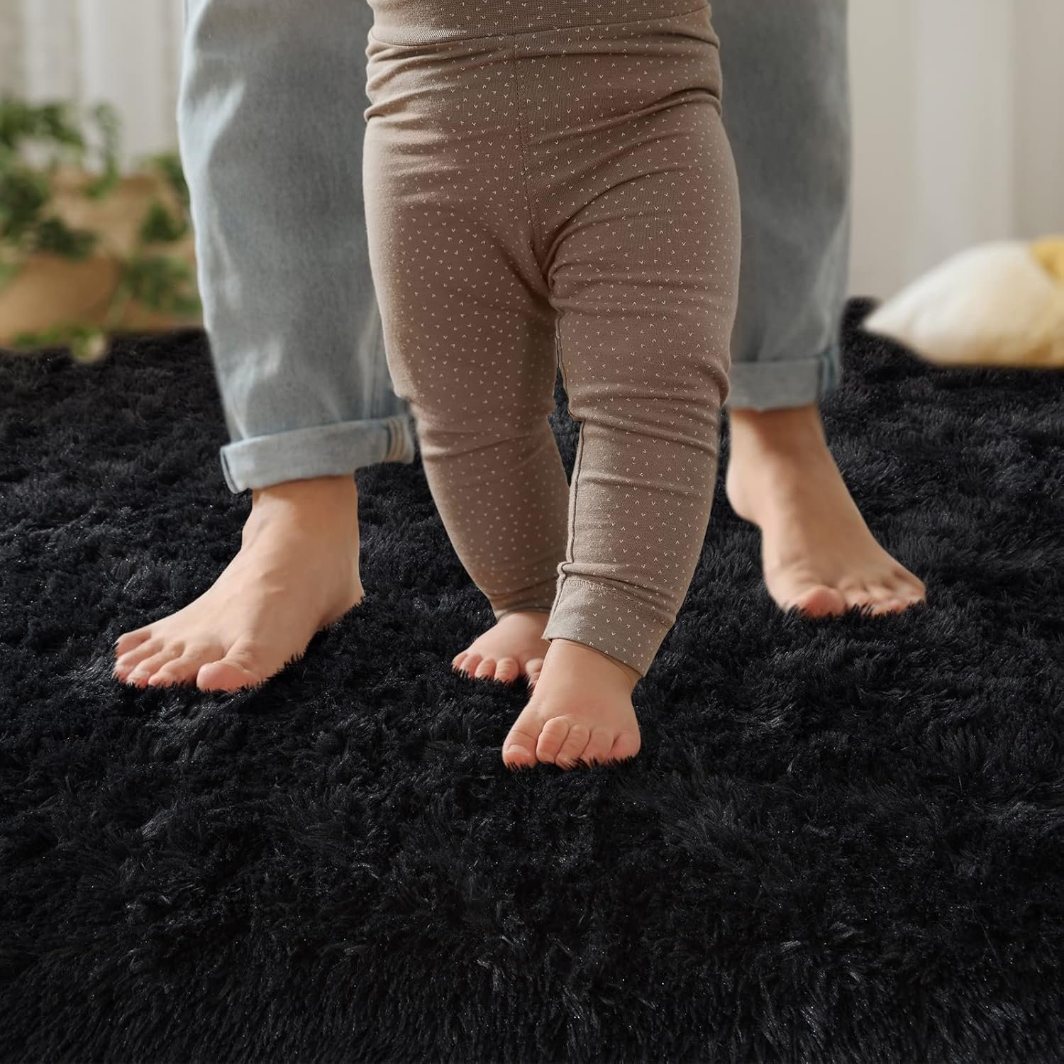 YJ.GWL Soft Area Rugs for Bedroom Living Room Plush Fluffy Rug 4x6 Feet, Black Shag Rug Carpet Non Shedding for Nursery Playroom Dorm, Indoor Modern Fuzzy Rug for Kids Girls Room Home Decor - Image 4