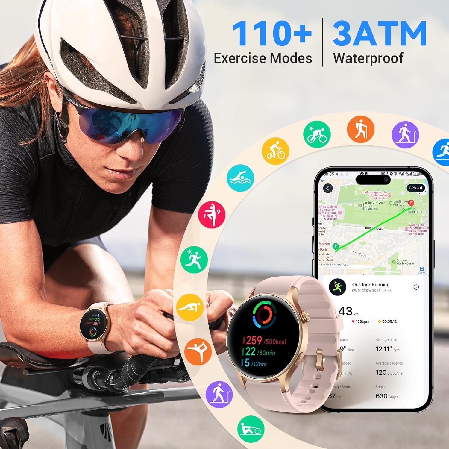 Fitpolo Smart Watch for Women, 1.32" AMOLED Touchscreen, Make/Answer Calls, Heart Rate SpO2 Monitor, Fitness Tracker, IP68 Waterproof, Compatible with iOS & Android, Sleep & Activity Tracking - Image 7