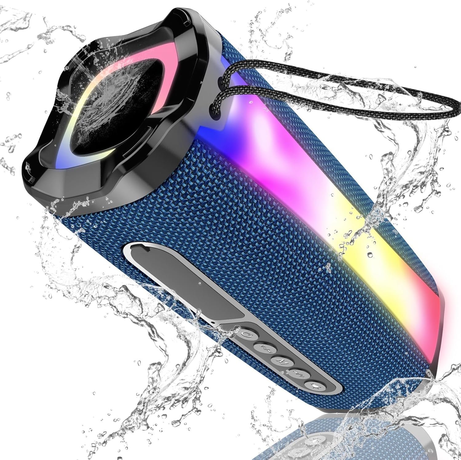 neza Portable Bluetooth Speaker, 20W HD Stereo Sound Wireless Speaker, 18H Playtime Bluetooth Speakers with RGB Flashing Lights, Bluetooth 5.1, IPX7 Waterproof Speakers for Travel/Home/Outdoors Blue - Image 2