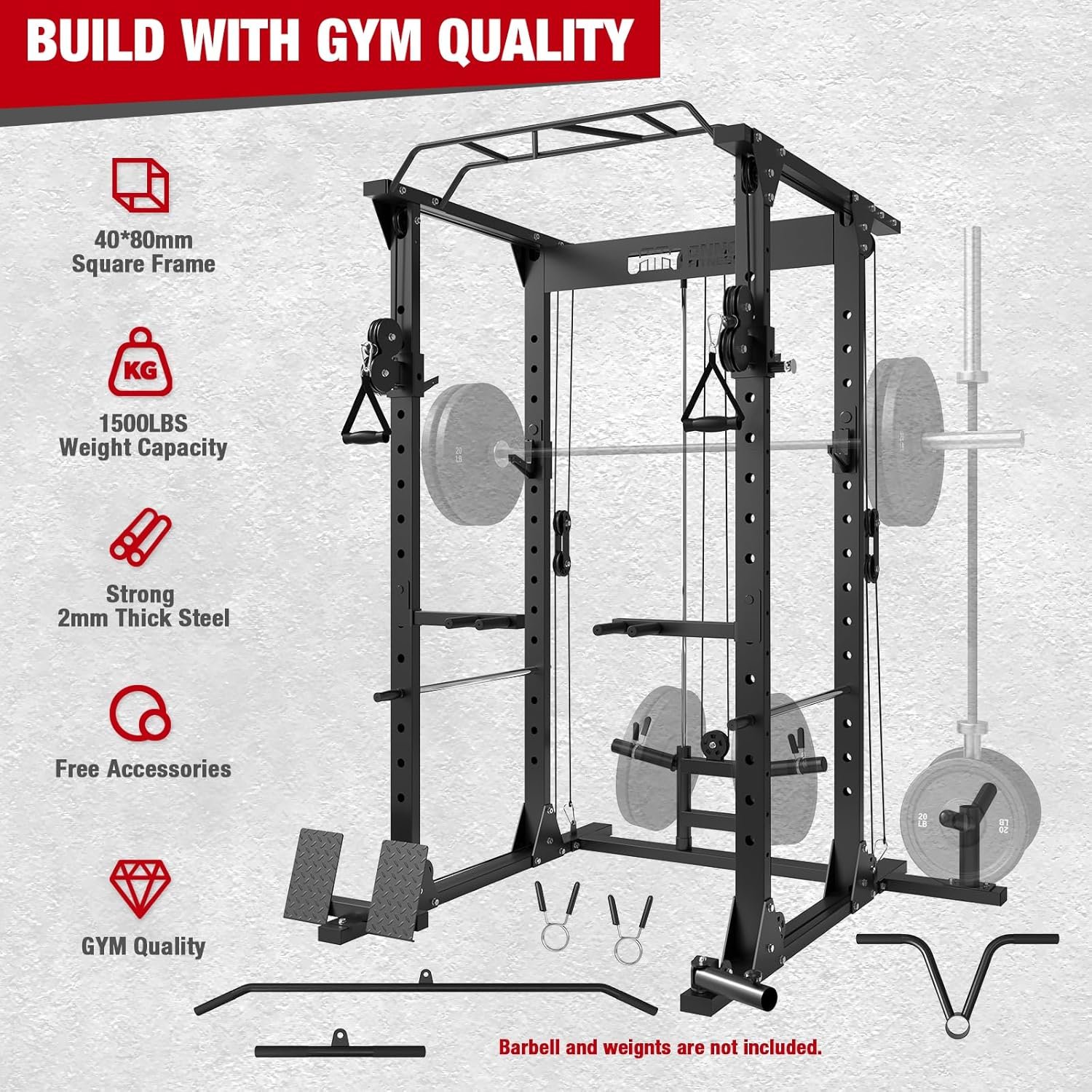 ONNO Power Cage,1500LBS Power Rack with Adjustable Cable Crossover System,Multi-Function Workout Cage,Squat Rack for Home Gym F2 and More Training Attachment - Image 4