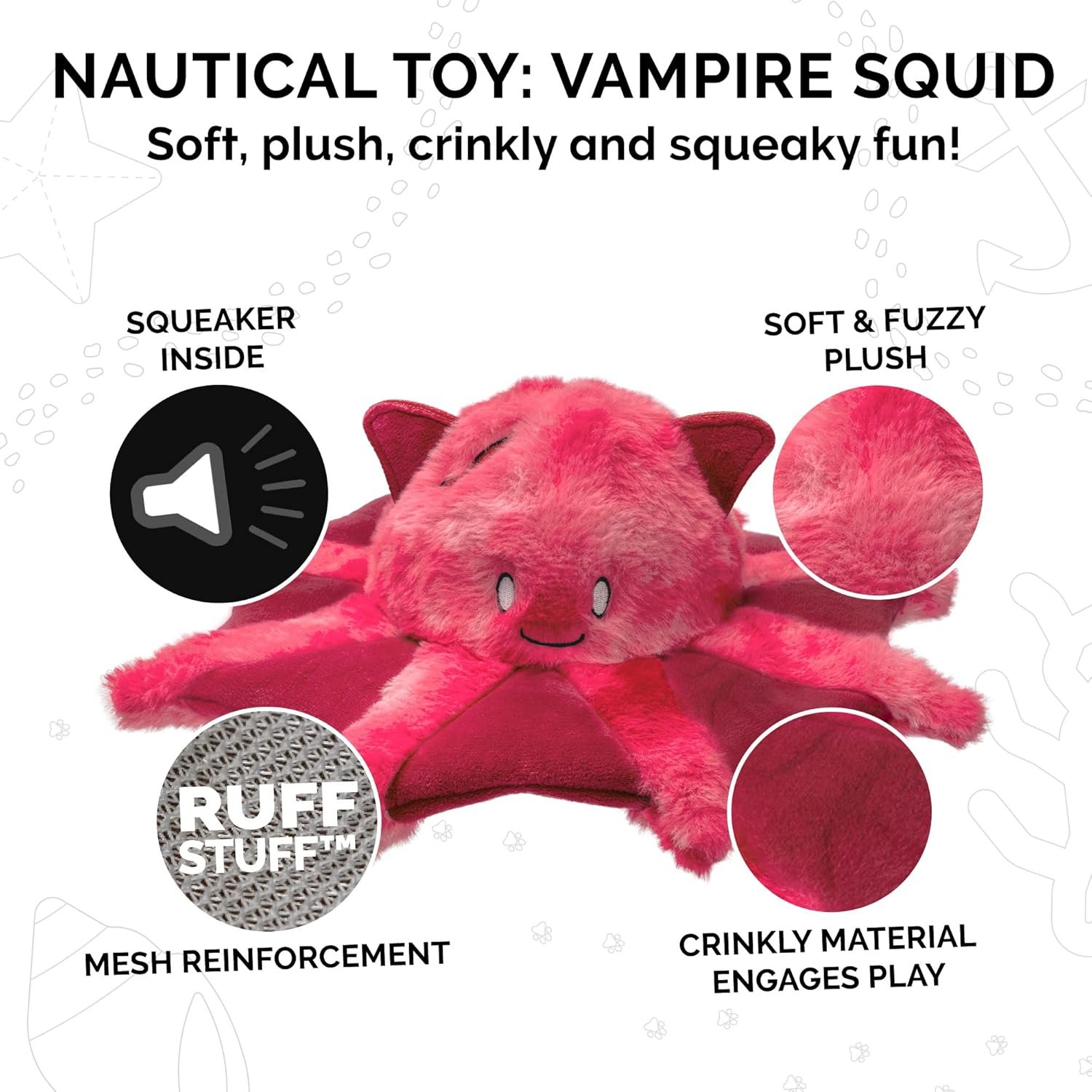 Furhaven Crinkle & Squeaky Plush Dog Toy for Small/Medium Dogs, Washable w/ Ruff Stuff Reinforcement - Kraken the Vampire Squid Plush - Vibrant Pink, One Size - Image 5