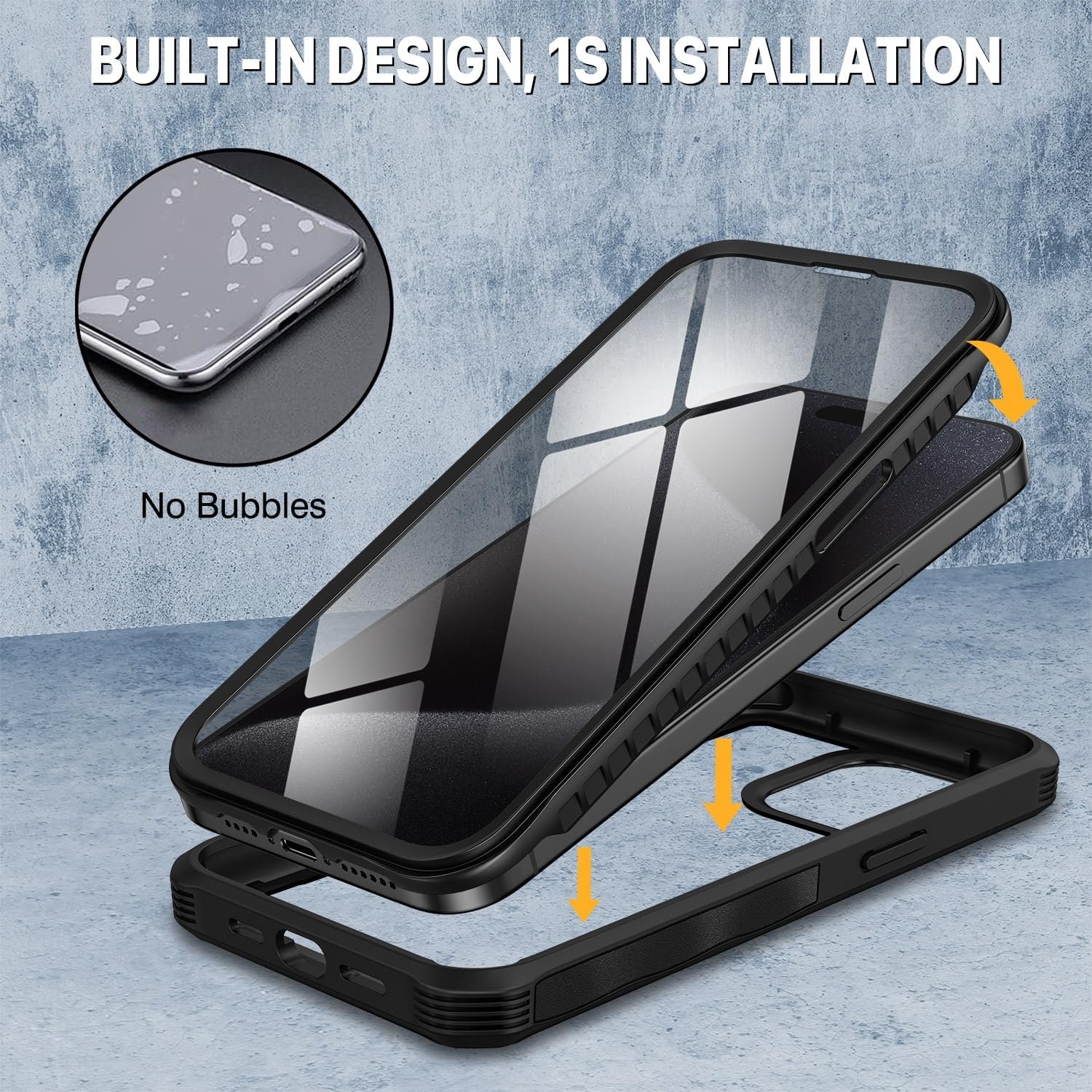 CENHUFO for iPhone 15 Pro Max Case, Privacy Phone Cover with Built-in Anti Peep Tempered Glass Privacy Screen Protector and Camera Protective, Full Body Shockproof Spy Clear Double Bumper - Black - Image 10