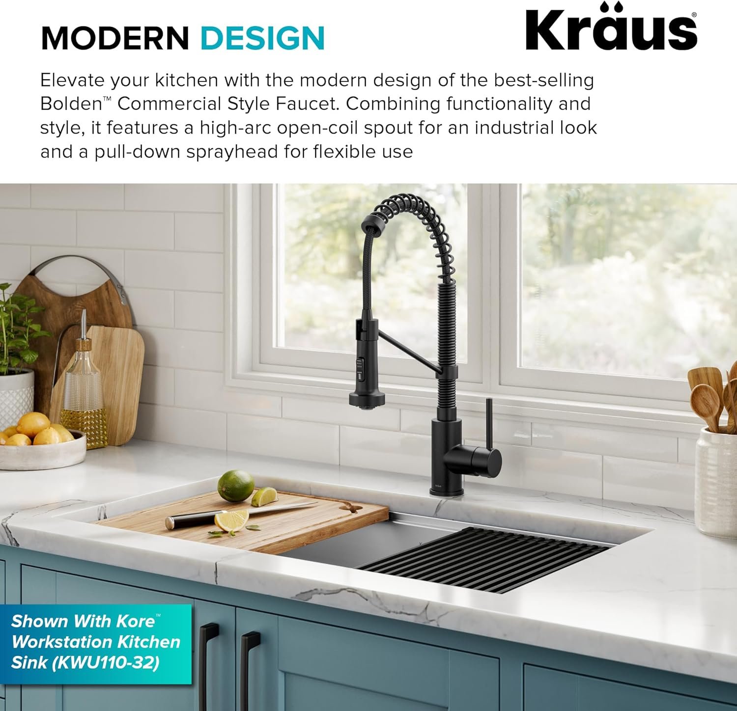 KRAUS Bolden Commercial Style 2-Function Single Handle Pull Down Kitchen Faucet in Matte Black, KPF-1610MB - Image 4