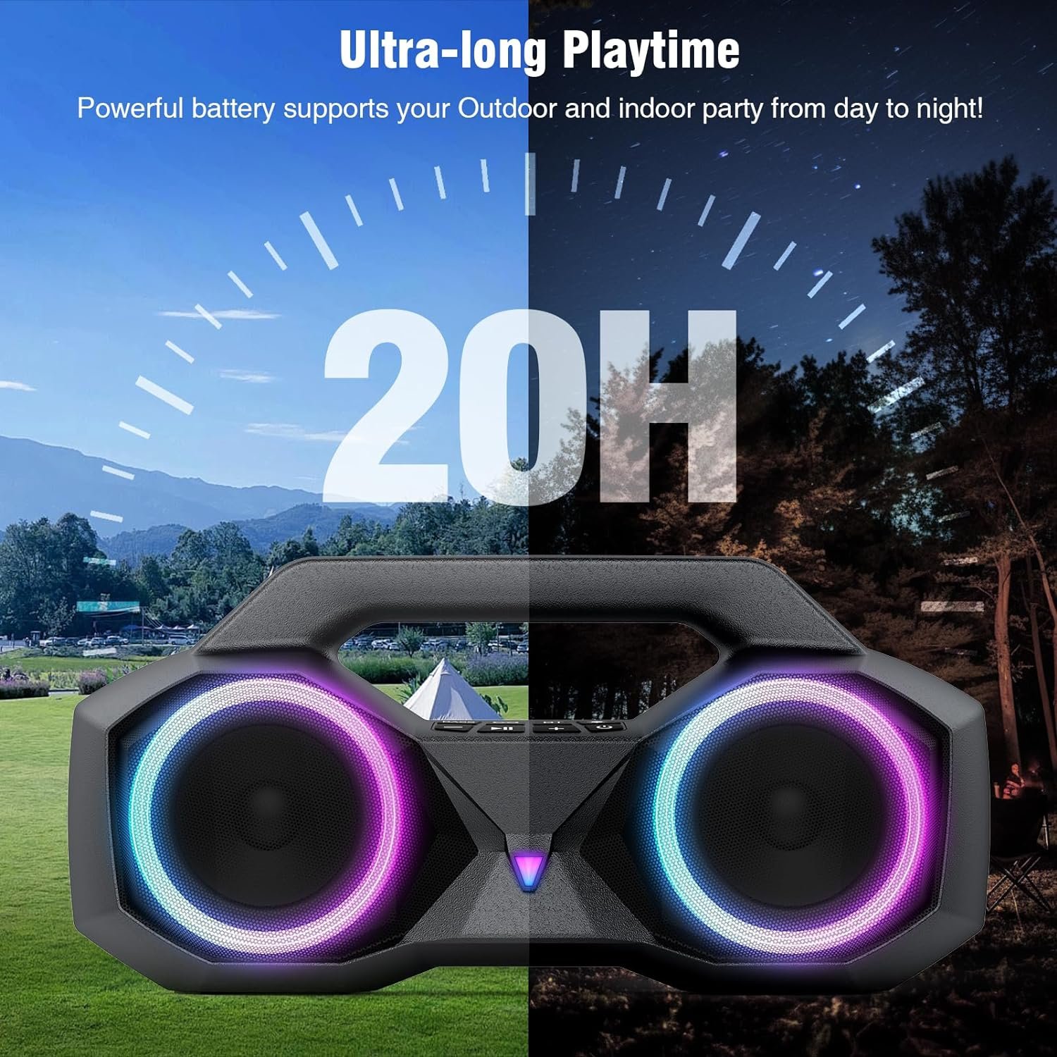 KMAG Portable Bluetooth Speaker - IPX7 Waterproof Wireless Speakers with 80W Loud HiFi Stereo Sound, 20H Playtime, Dynamic Light, Deep Bass, Dual Pairing, 5.3 BT for Outdoor, Gifts - Image 6