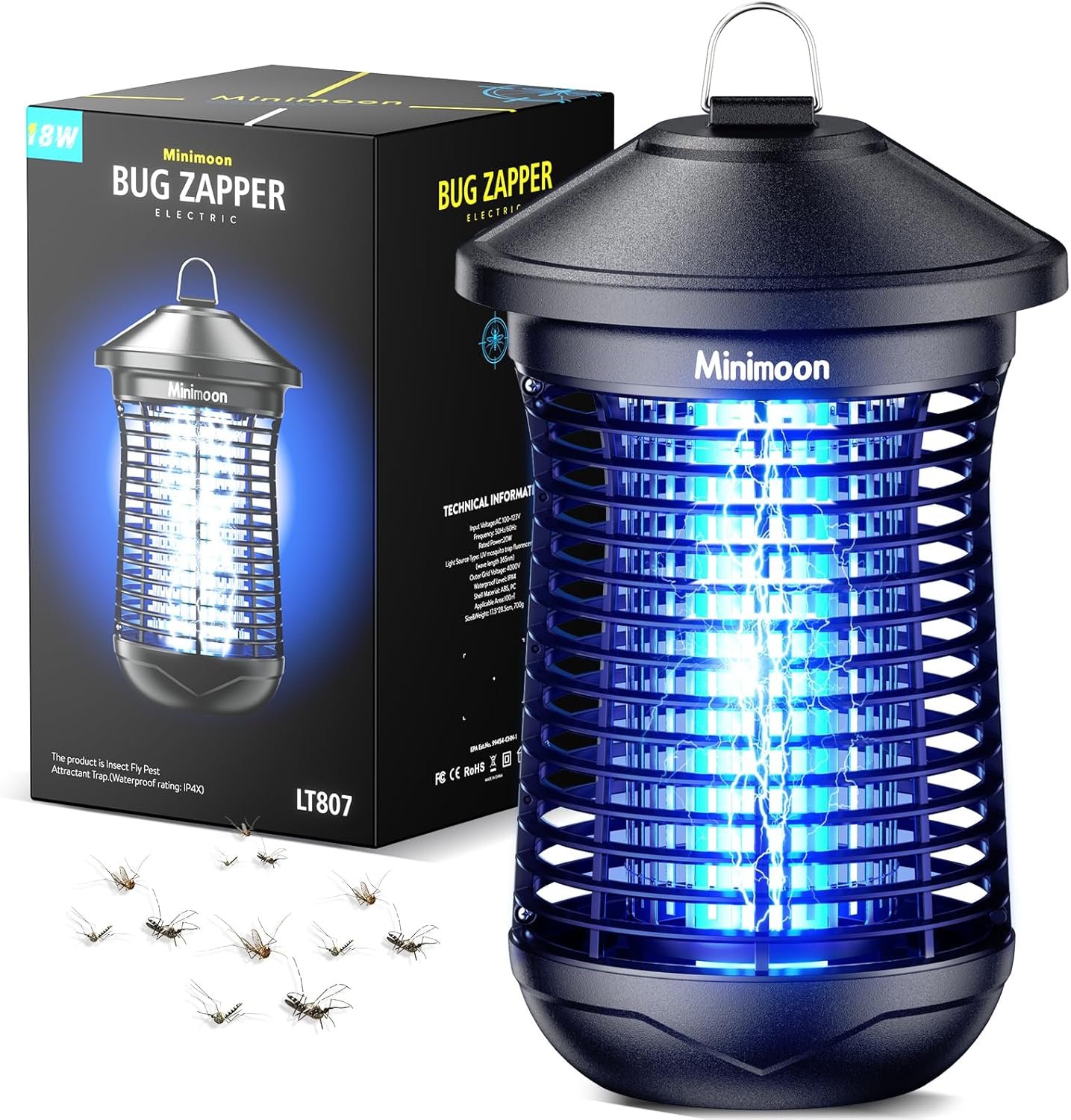 Minimoon Bug Zapper Outdoor 4000V Electric Mosquito Zapper Plug-in Fly Zapper with 18w Replaceable Bulb,5.9 FT Power Cord, Fly Traps Outdoor for Backyard Patio Balcony Garage - Image 2