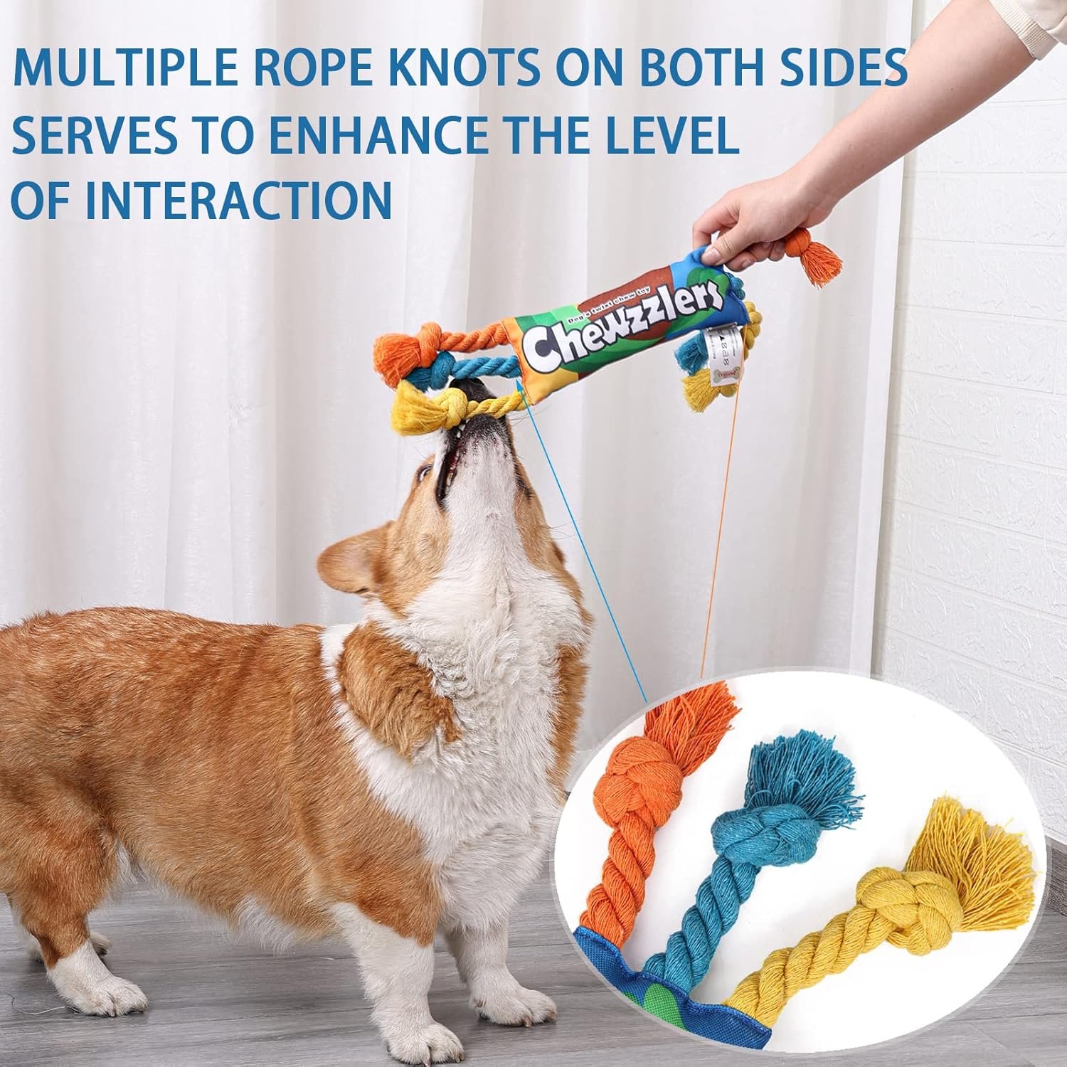 ETIAL Interactive Squeaky Toys for Aggressive Dogs Chew Toys Rope Toys - Rainbow Candy Shaped - Tough & Durable Toys for Small Medium and Large Breeds - Image 4