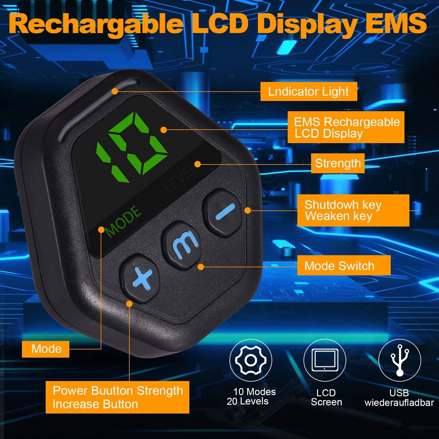 ABS Stimulator, Ab Trainer, EMS Muscle Stimulator LCD Screen Muscle Stimulator USB Rechargeable Portable Muscle Trainer Abdominal / arm / Leg Fitness Workouts Gear - Image 3