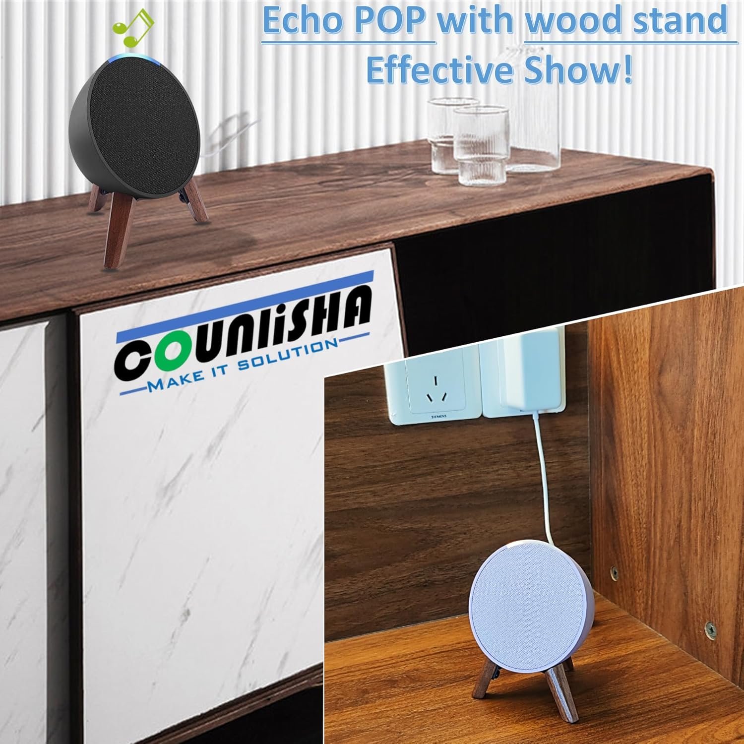 Real Wood Stand for Echo Pop Speaker (2023),Tripod Accessories Holder Echo pop for Better Sound,Secure Sturdy Wooden Mount for Alexa Pop (Walnut) - Image 3