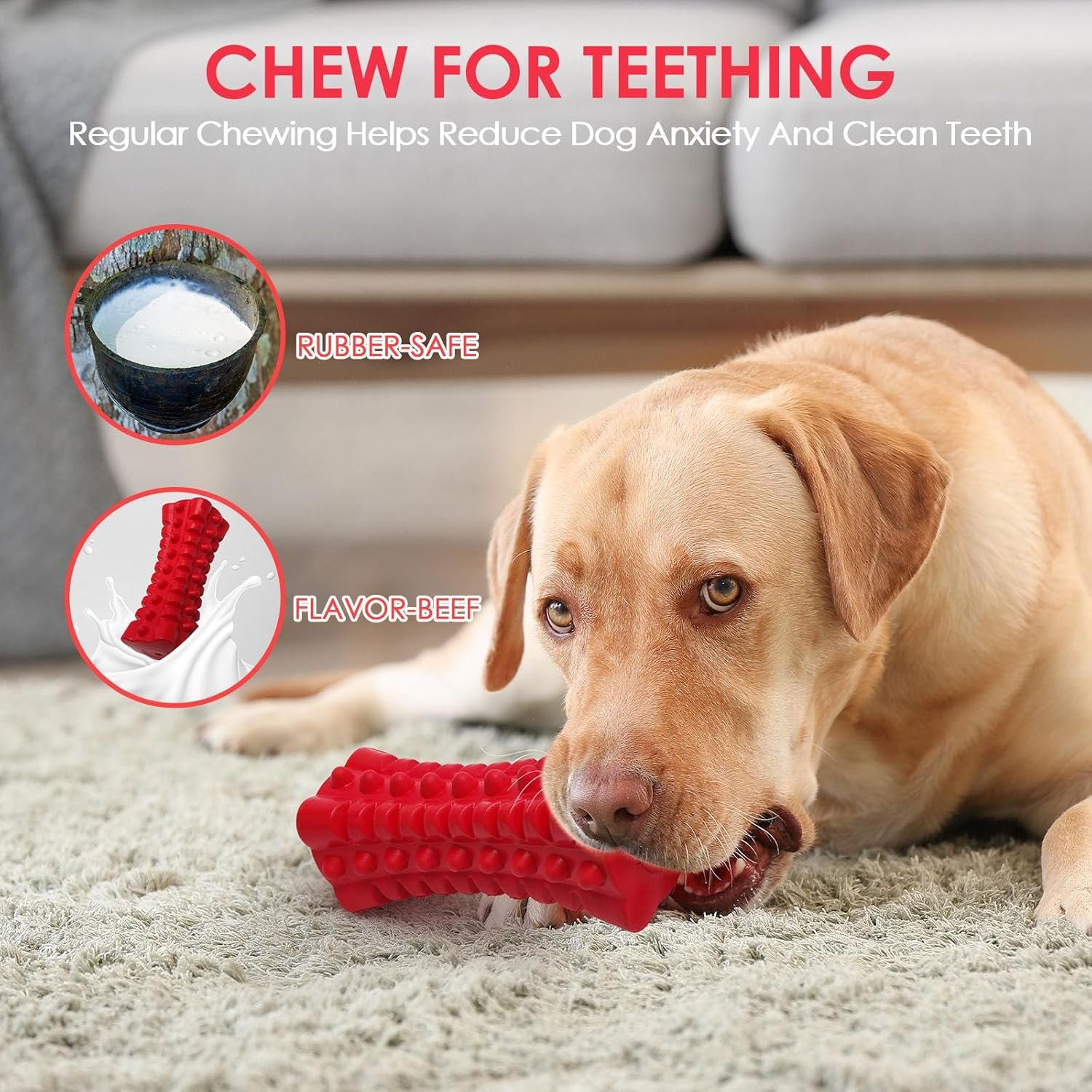 VANFINE Tough Squeaky Dog Toys for Aggressive Chewers - Dog Chew Toys for Aggressive Chewers Large Breed Stick - Durable Dog Toys for Aggressive Chewers Non-Toxic Natural Rubber Beef Flavor (Red) - Image 8