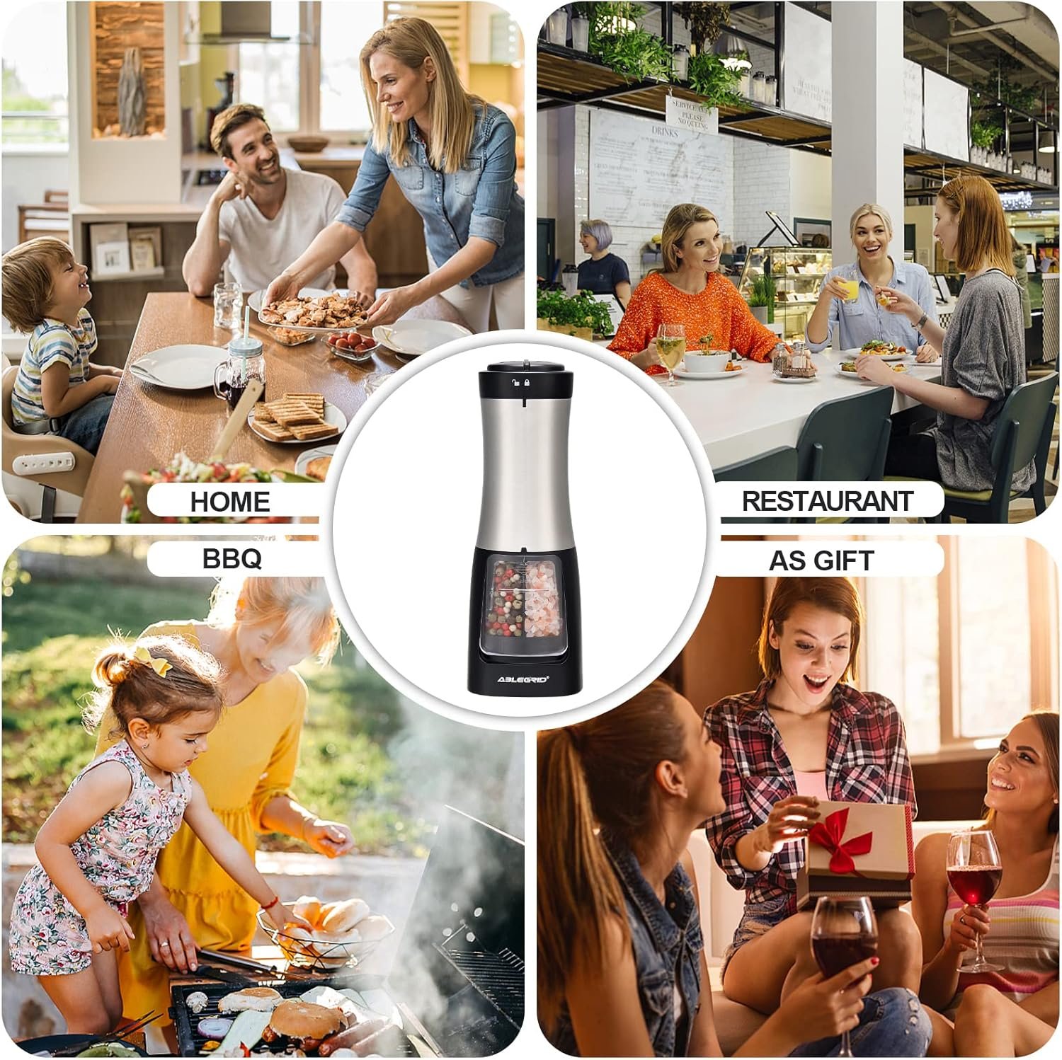ABLEGRID Electric Salt and Pepper Grinder 2 in 1 Battery Powered, Automatic Pepper Mill & Salt Grinder Refillable, One-handed Operation, Adjustable Coarseness, 2-Button Control, Ceramic Grinding Core - Image 7