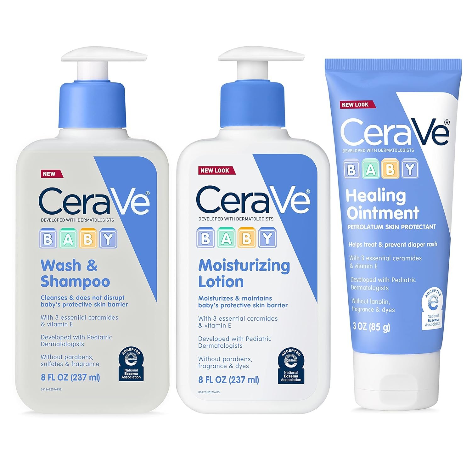 CeraVe Baby Bath Set, 8oz Baby Wash & Shampoo + 8oz Baby Moisturizing Lotion + 3oz Baby Healing Ointment, Fragrance, Parabens, Phthalates, & Tear Free Baby Bath Essentials, Baby Skin Care Gift Set - Image 2