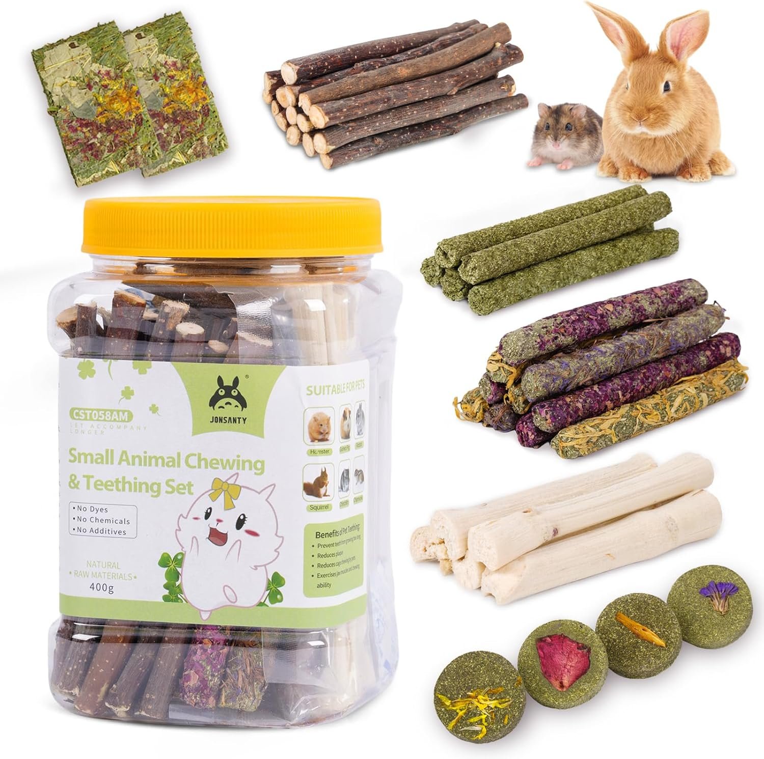 50-60 PCS Natural Rabbit Chew Toys, Rabbit Treats, Guinea Pig Chew Toys, Bunny Toys, Hamster Treats, Timothy Stick, Apple Sticks, Sweet Bamboo, for Guinea Pig, Hamster, Chinchilla, Rat, Small Animals - Image 2