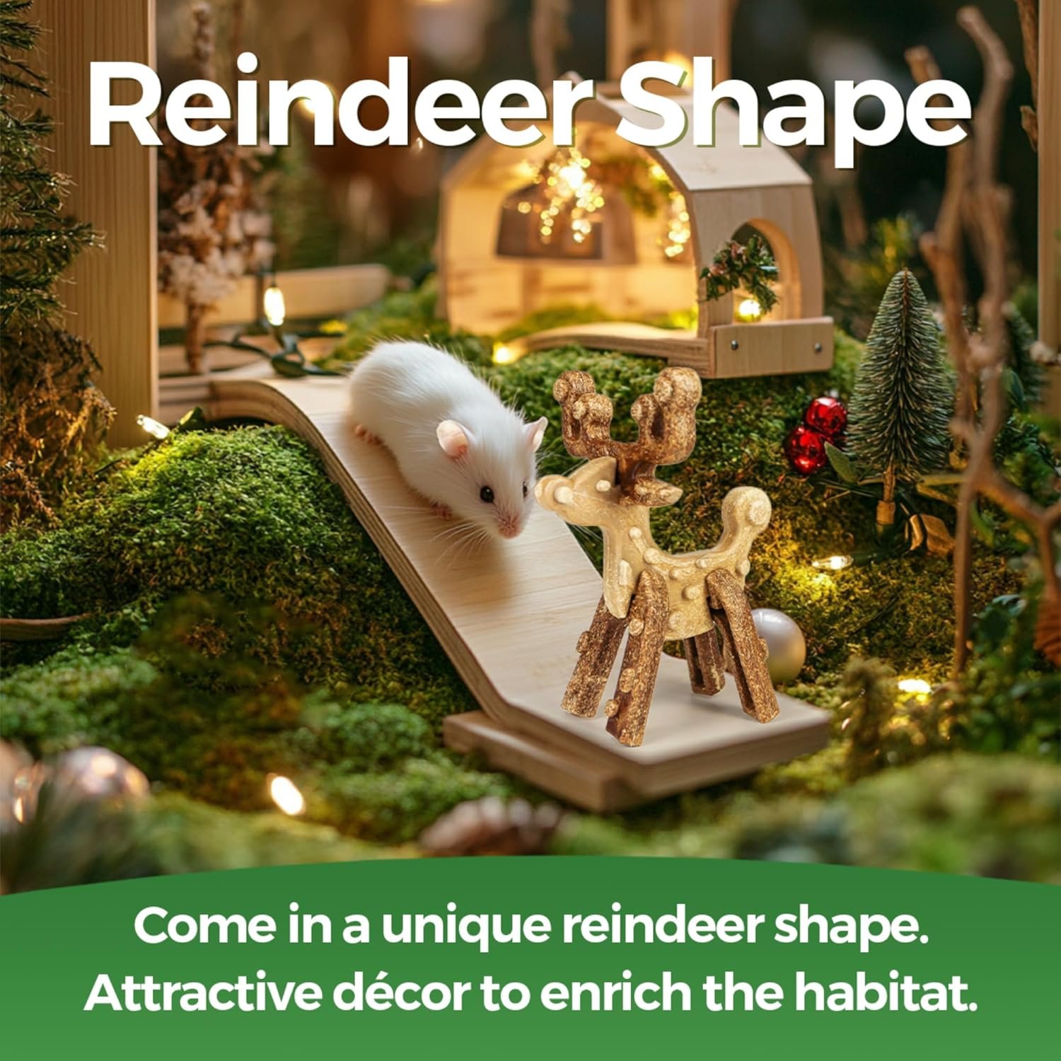 Christmas Reindeer Small Animal Chew Toy for Teeth, Natural Edible Chew Boredom Breaker for Guinea Pig Hamster Gerbil Chinchilla Rat Teeth Grinder Habitat Enrichment Toy - Image 7