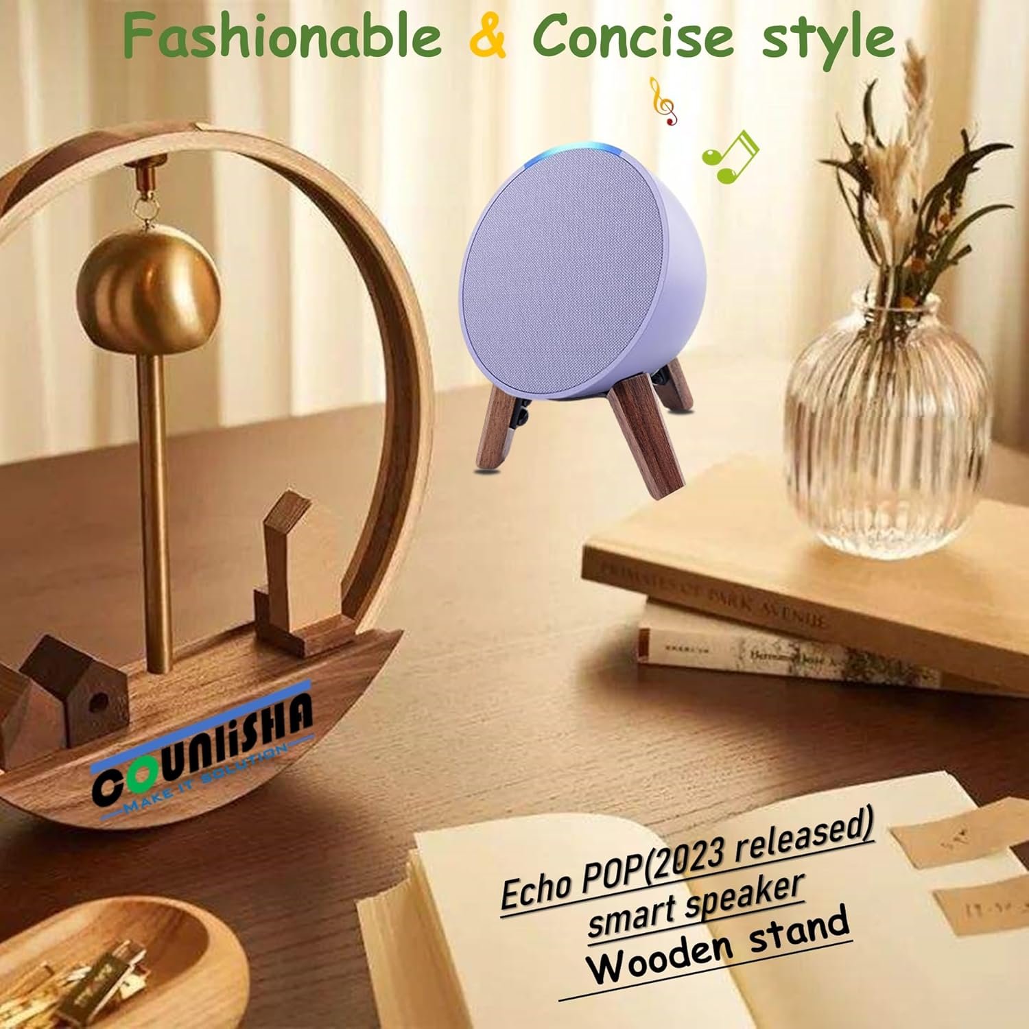 Real Wood Stand for Echo Pop Speaker (2023),Tripod Accessories Holder Echo pop for Better Sound,Secure Sturdy Wooden Mount for Alexa Pop (Walnut) - Image 8