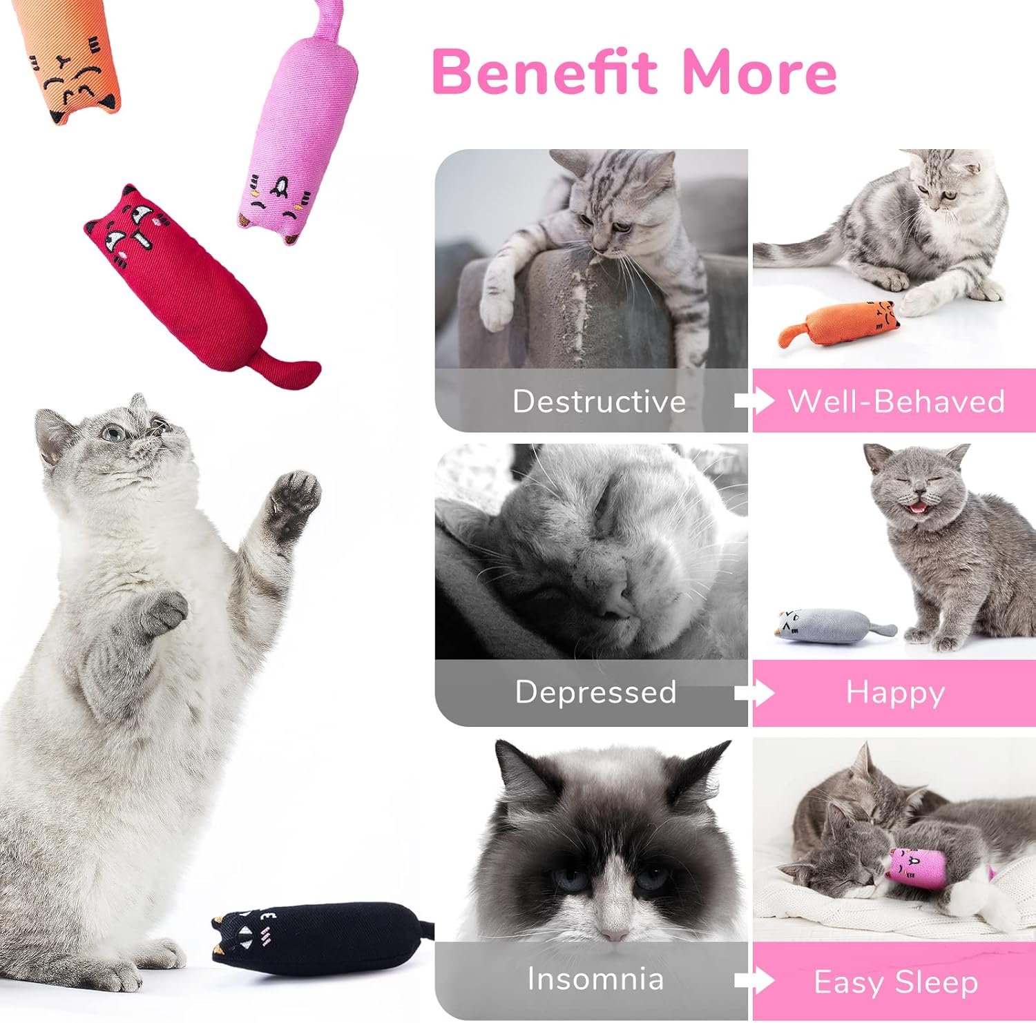 Legendog 5Pcs Bite Resistant Catnip Toy for Cats,Catnip Filled Cartoon Mice Cat Teething Chew Toy - Image 5