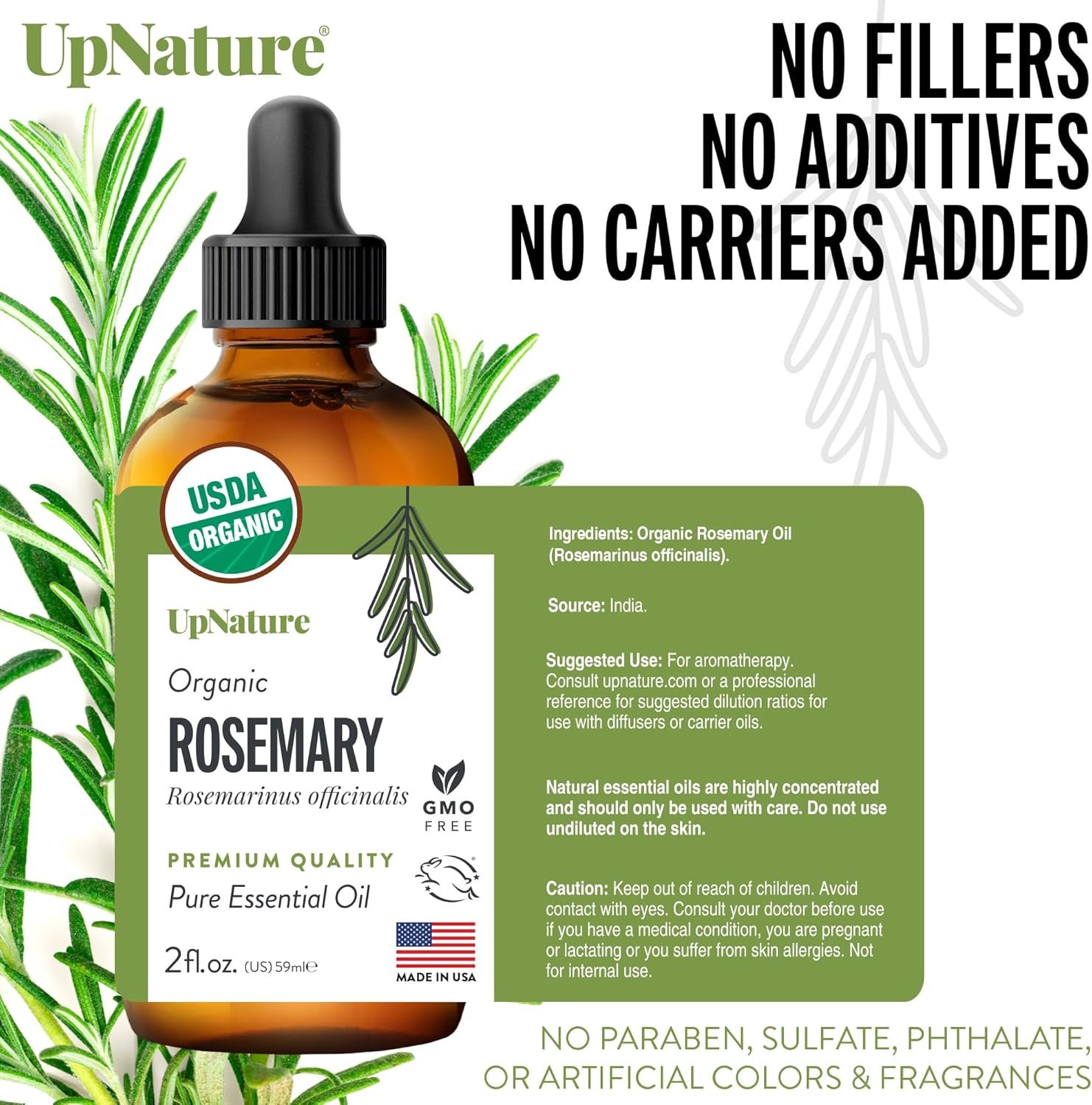 UpNature Organic Rosemary Essential Oil, 100% Pure, 2oz - USDA Certified, Nourishing Hair Growth, Strengthening Scalp, Skin & Nails - Image 4