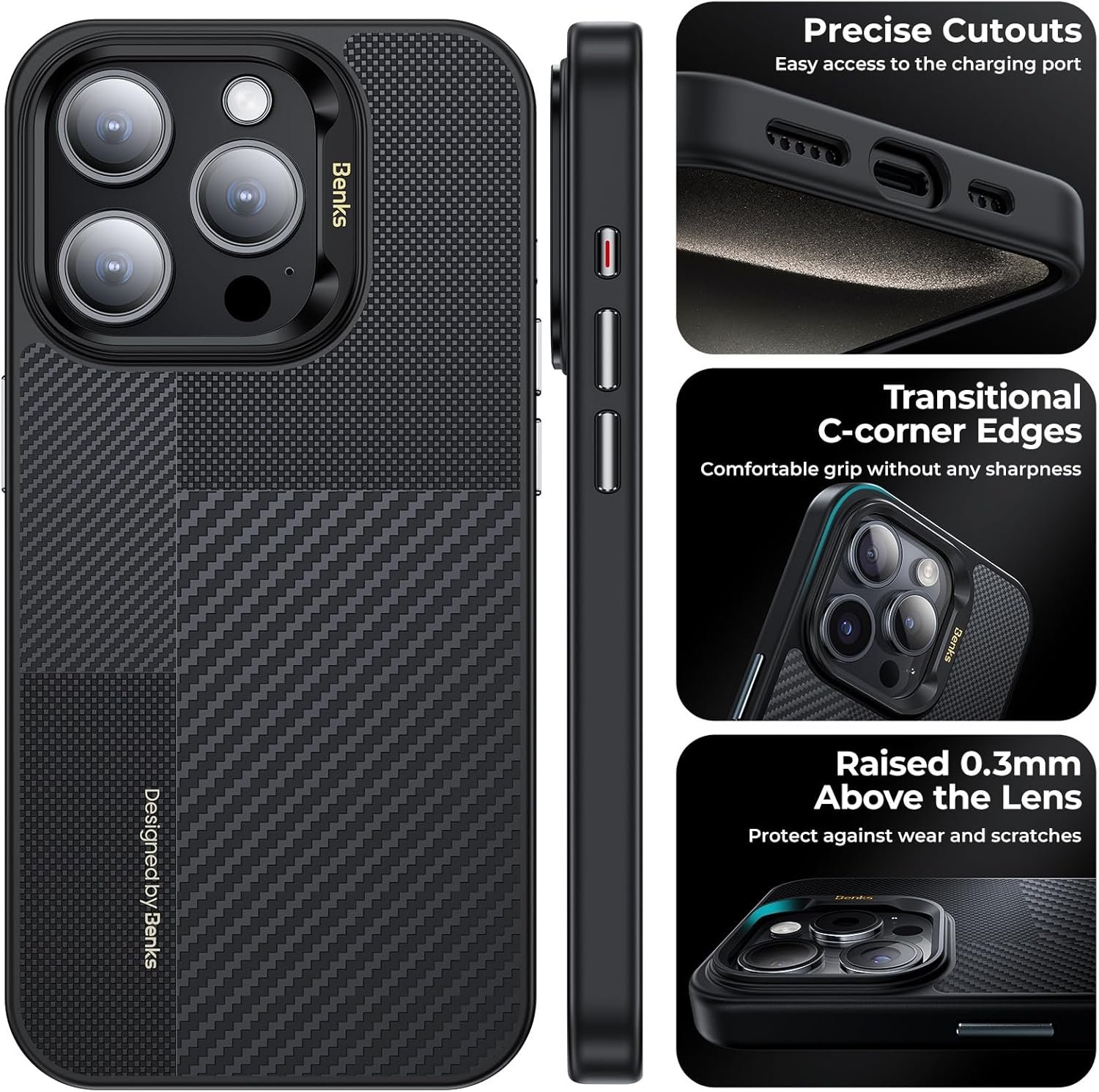 BENKS Montage Shockproof Case for iPhone 15 Pro Max 6.7'' Compatible with Magsafe, Integrated 600D and 1500D Aramid Fiber, Built with Dupont Kevlar, Minimalist Protective Cover for iPhone 15 Pro Max - Image 5