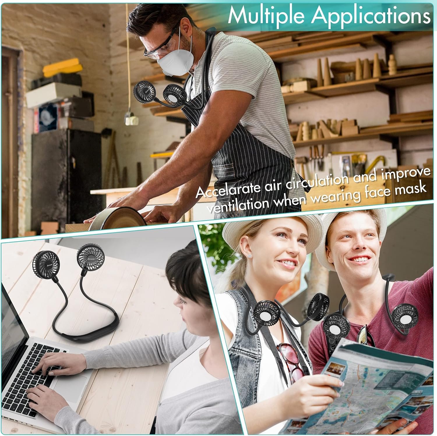 AMACOOL Neck Fan Battery Operated Neckband Fan Hand-Free Wearable Personal Fan for Hot Flashes Home Office Travel Outdoor Sports (Black) - Image 7