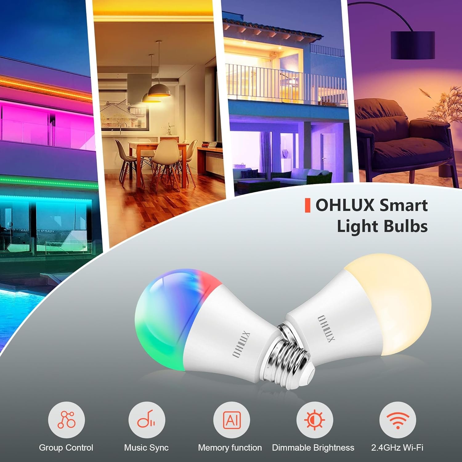 Smart Light Bulbs 8Pack,100W Equivalent Smart Bulb Work with Alexa Google Assistant, RGB Color Changing WiFi Bulb, Music Synic 2.4GHz WiFi & Bluetooth Multicolor A19 E26 110V Dimmable Light Bulbs - Image 7