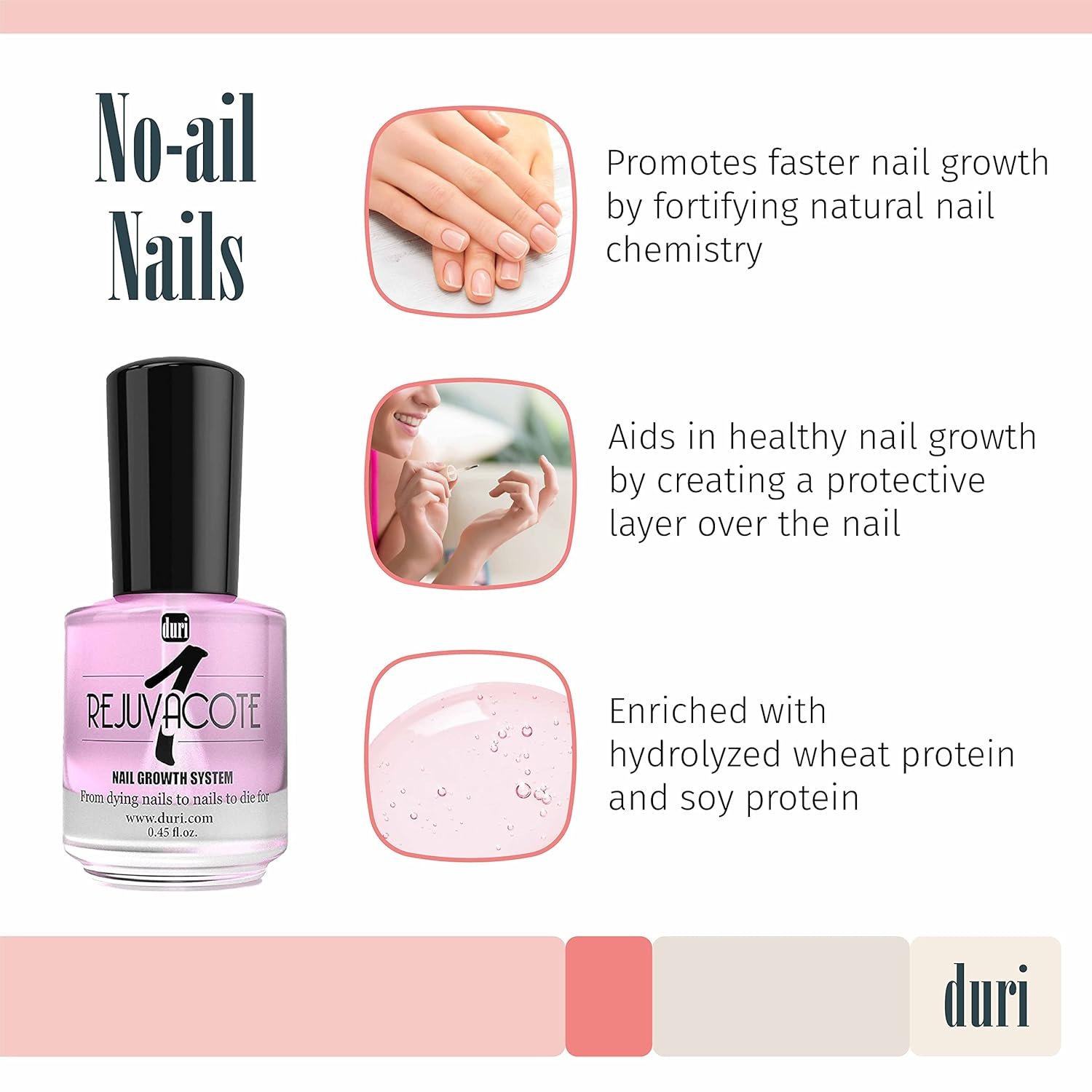 duri Rejuvacote 1 Nail Growth System - Original Maximum Strength Formula - Nail Strengthener and Nail Growth - Base and Top Coat - Pack of 2 - 0.45 fl. oz. - Image 4