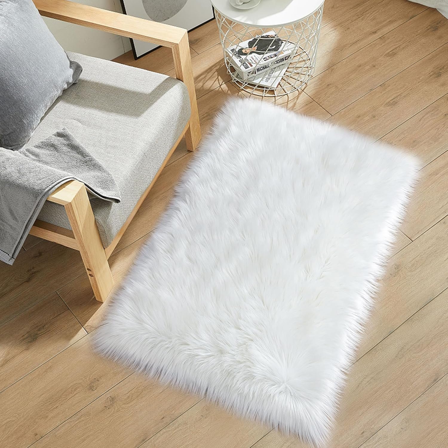 Faux Fur Rug 2x3 Feet Fluffy Shaggy Area Rug Ultra Soft Sheepskin Fur Rug White Fuzzy Rug Machine Washable Shag Rug Nursery Decor Furry Rugs for Bedroom Kids Room Living Room - Image 2