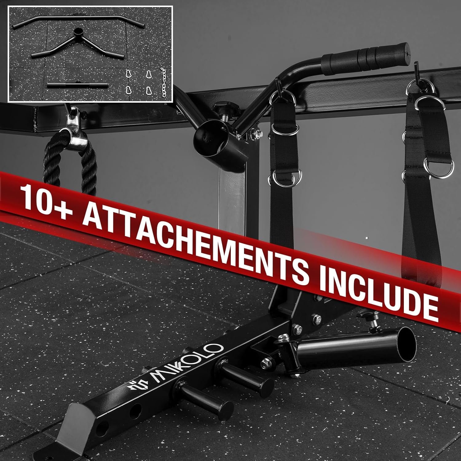 Mikolo Power Cage, 2000LB Squat Rack, Dual Pulley Cable Crossover System, Multi-function Free Weight Home Gym Workout Machine with Attachments - Image 10