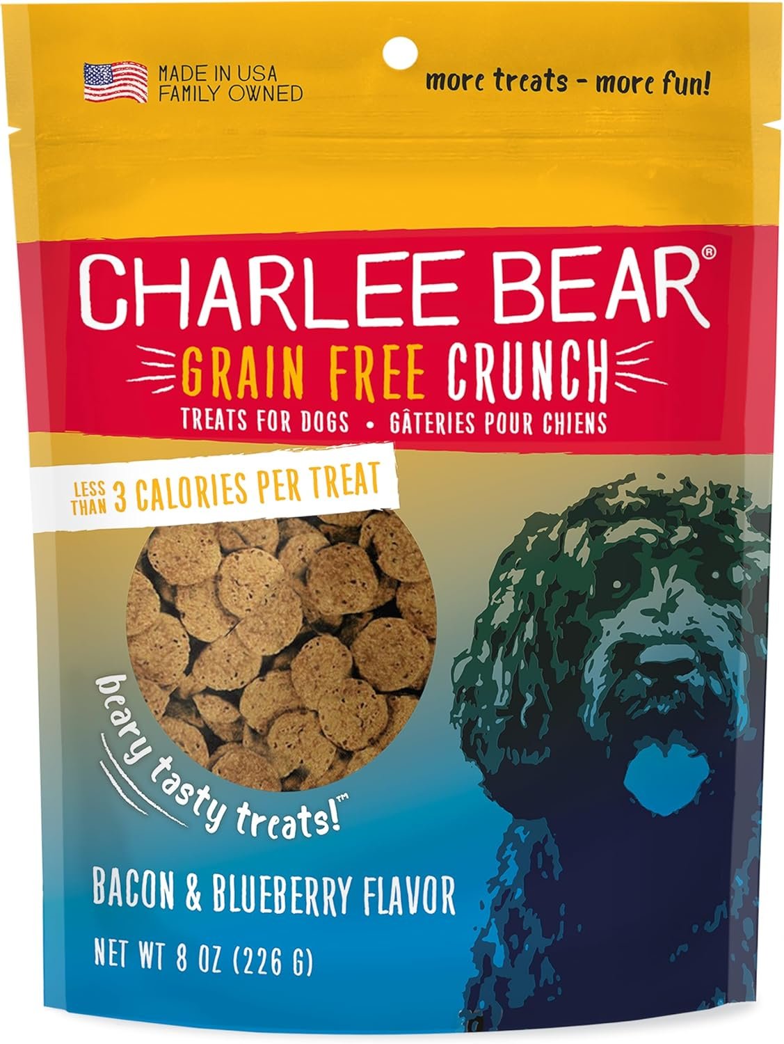 Charlee Bear Grain Free Crunch Dog Treats, Bacon & Blueberry Flavor, 8 oz - Image 2