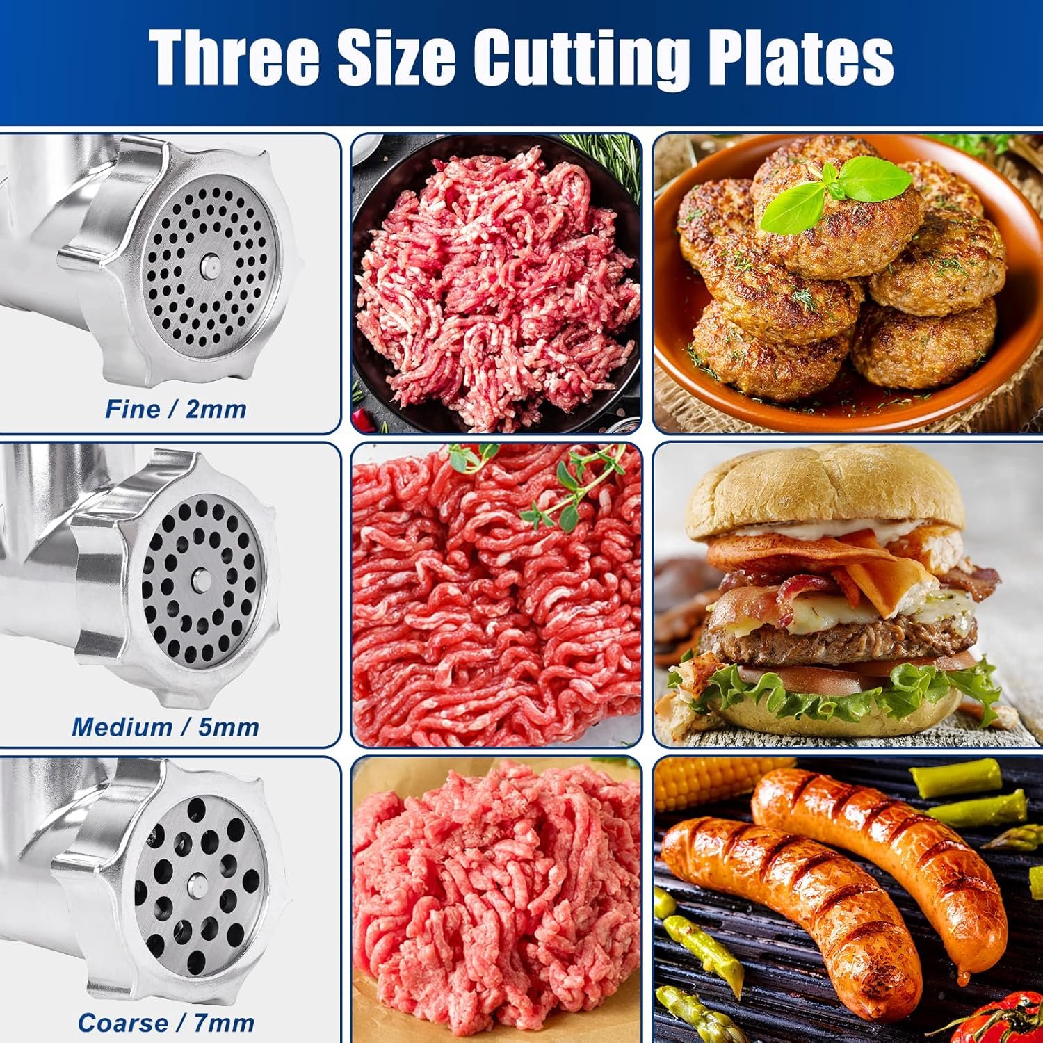 LEEPENK Meat Grinder Electric 2600W Max Heavy Duty Meat Mincer Machine,Stainless Steel Electric Meat Grinder with Safe Reverse Function Sausage Stuffer Maker and Kubbe Kit,2 Blades,3 Plates - Image 3