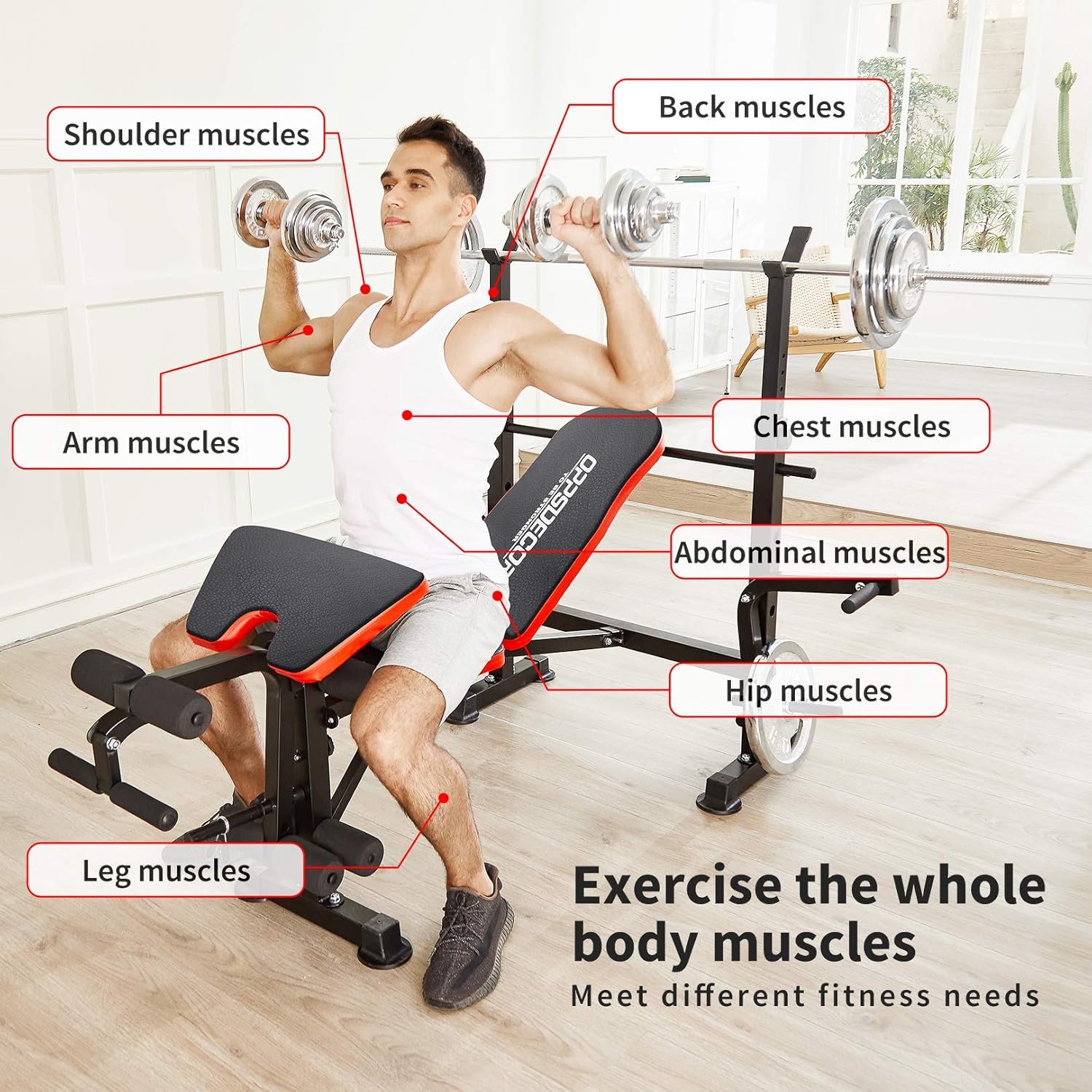 OPPSDECOR 660lbs 6 in 1 Weight Bench Set with Squat Rack Adjustable Workout Bench with Leg Developer Preacher Curl Rack Fitness Strength Training for Home Gym - Image 6