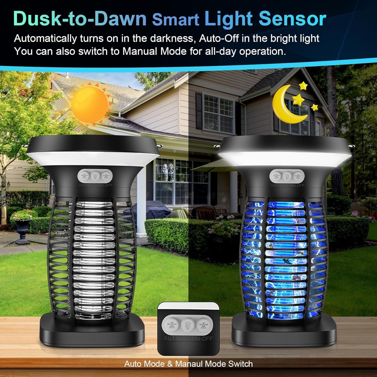 Solar Bug Zapper Outdoor, 3-in-1 Mosquito Zapper Outdoor Solar Powered, Cordless Electric Bug Zapper Indoor with Night Light, Waterproof Fly Zapper for Patio Backyard Home Kitchen Camping - Image 6